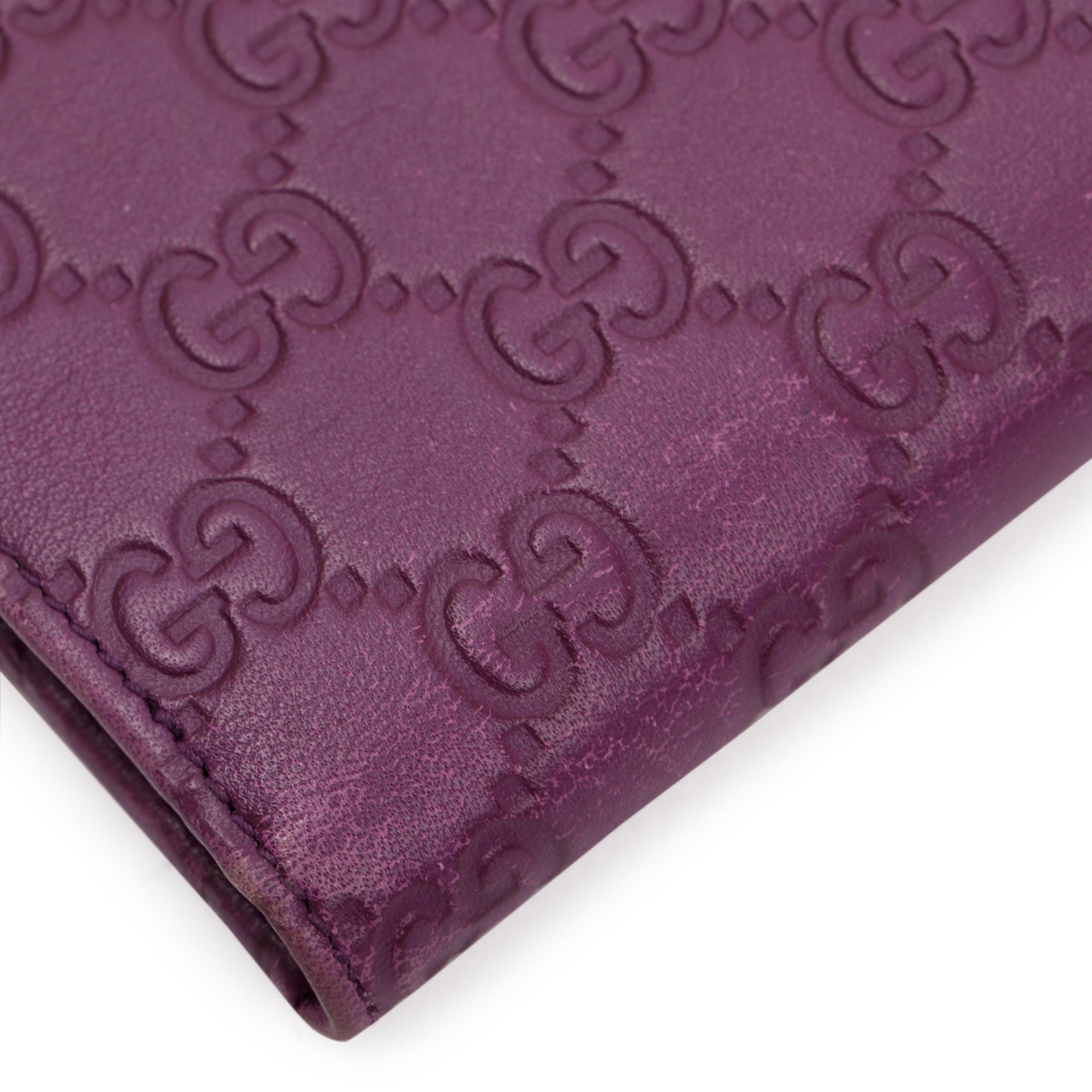 Gucci Purple Signature Leather Compact Flap Wallet w/ Box