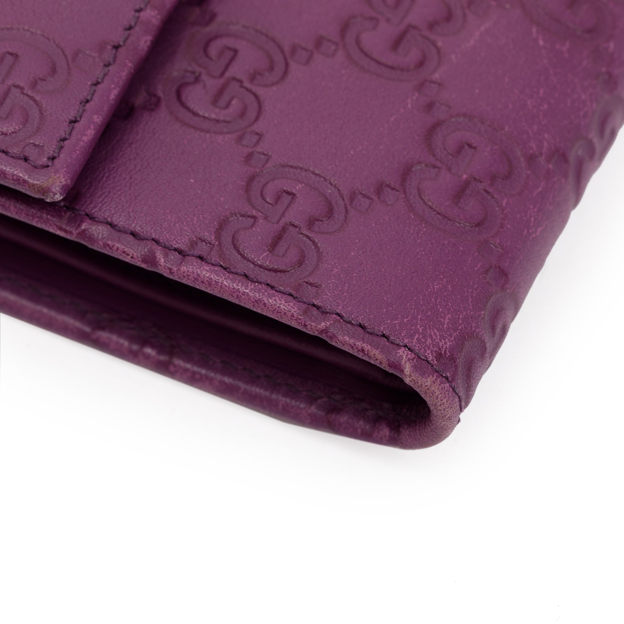 Gucci Purple Signature Leather Compact Flap Wallet w/ Box
