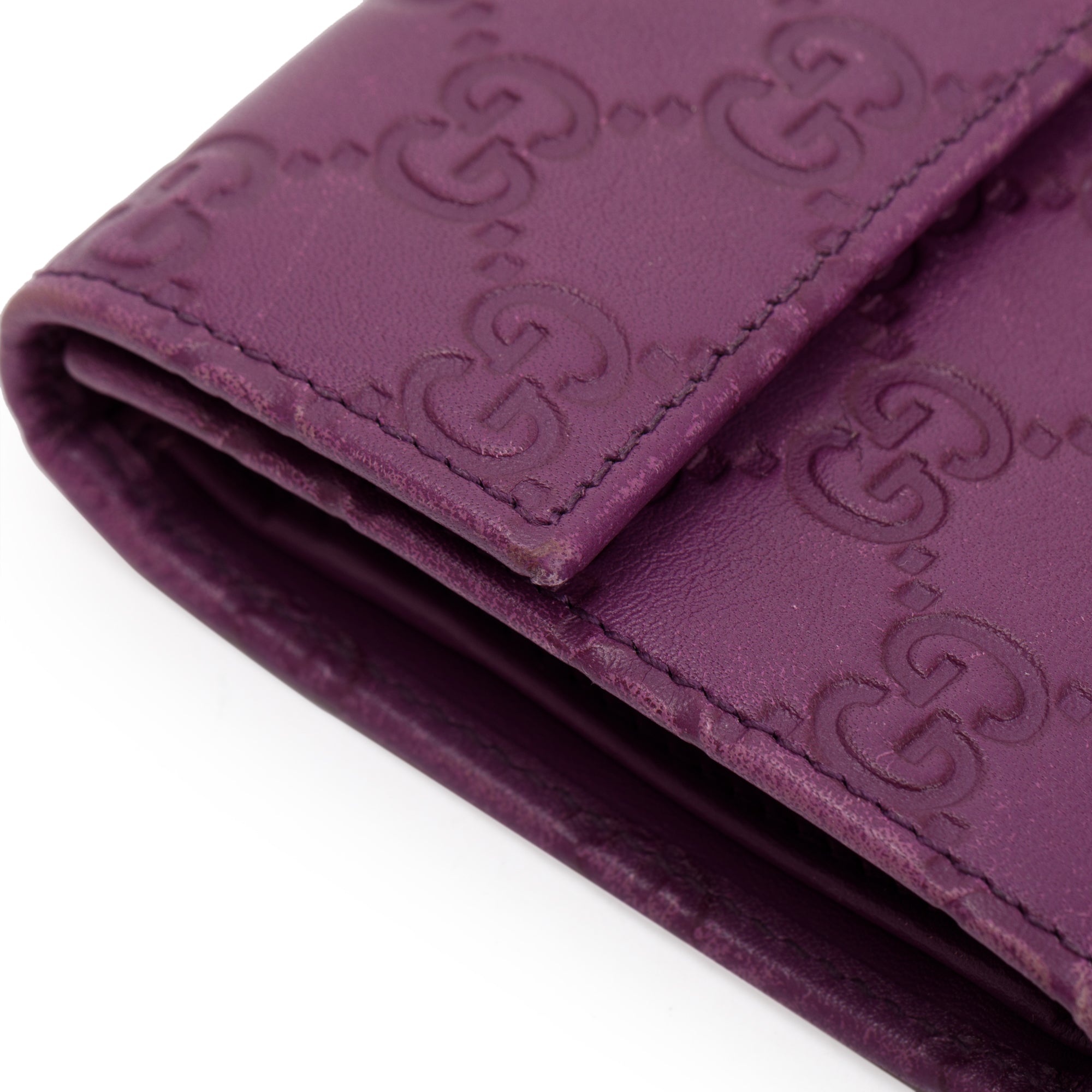 Gucci Purple Signature Leather Compact Flap Wallet w/ Box