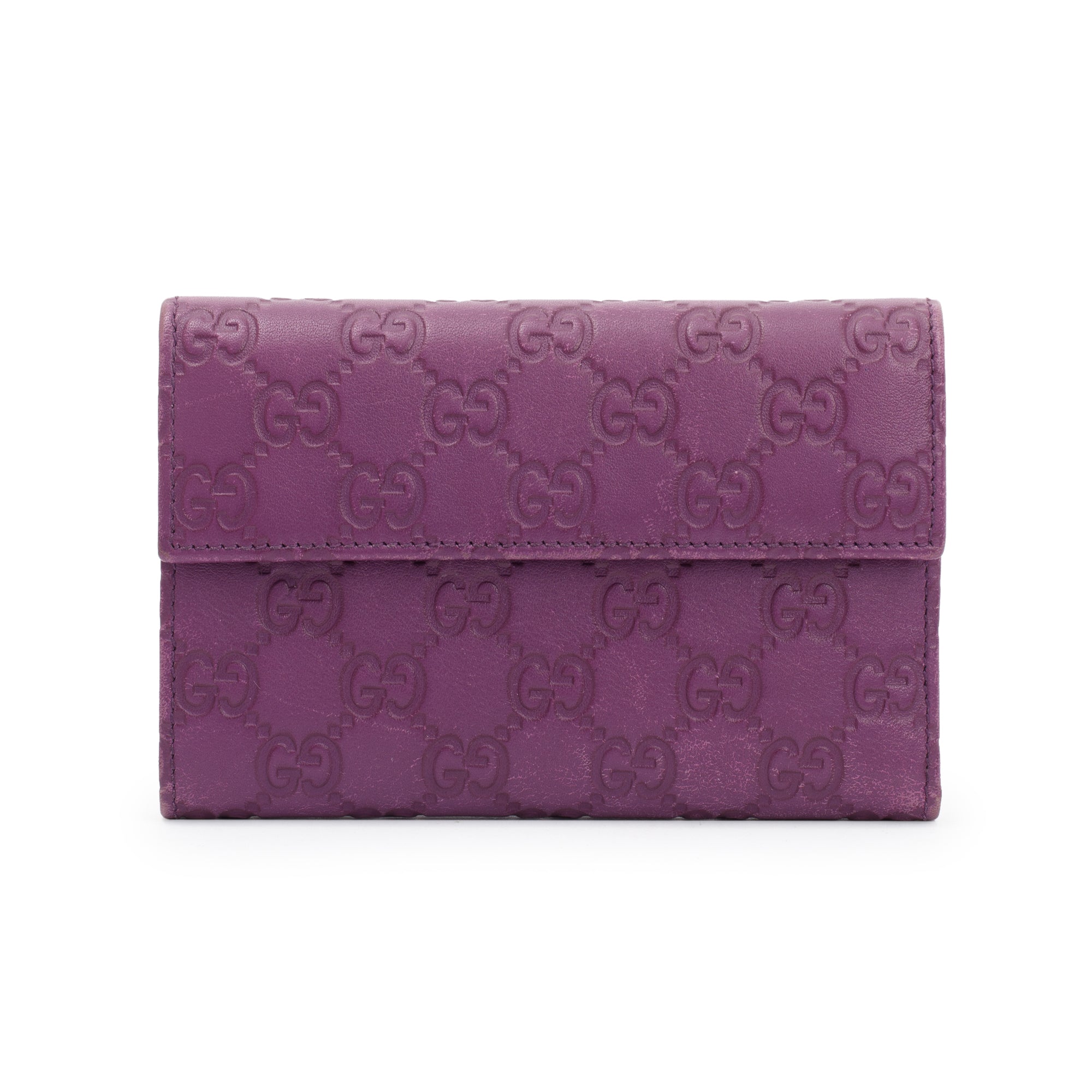 Gucci Purple Signature Leather Compact Flap Wallet w/ Box
