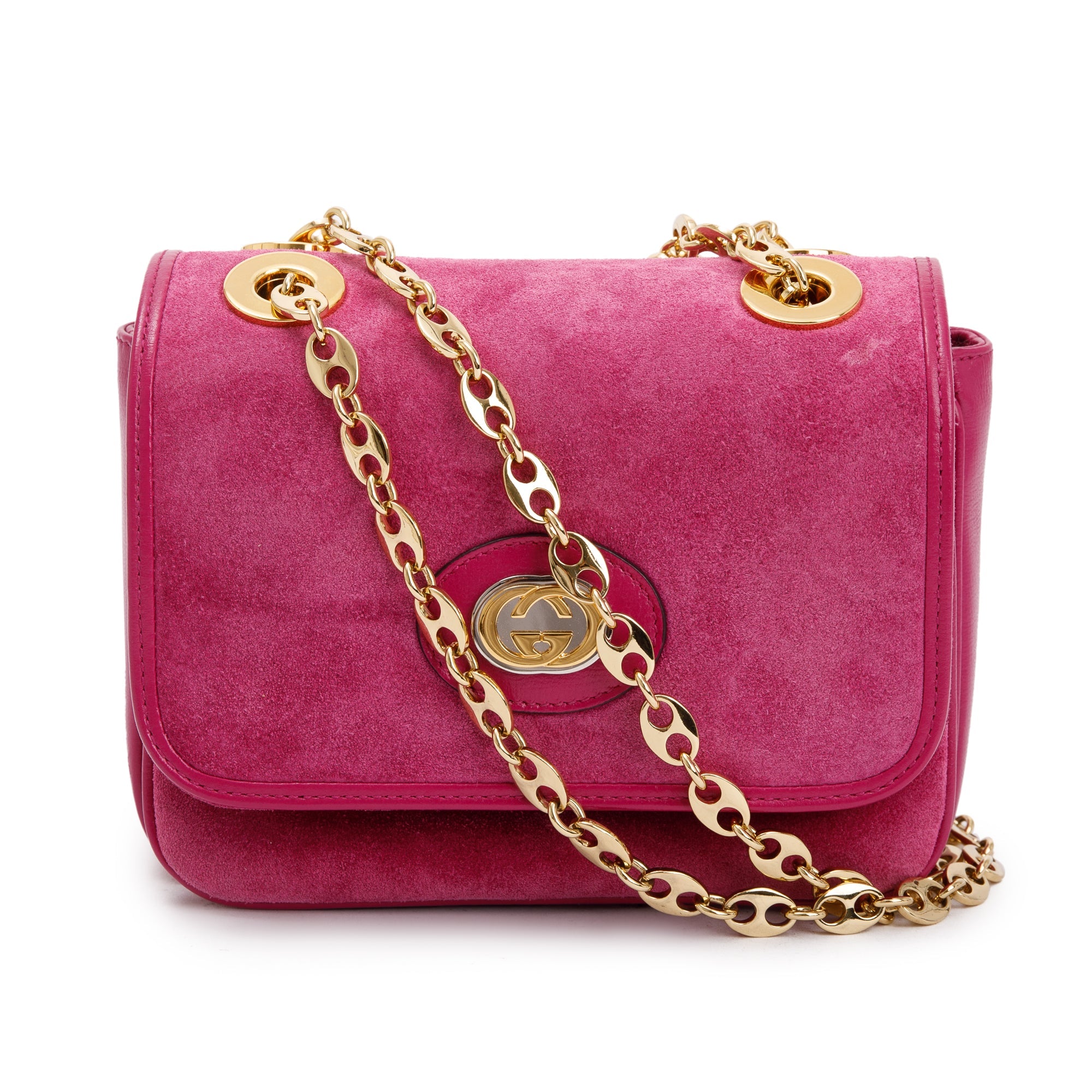 Gucci Purple Suede Calfskin Leather Mini Marina Chain Shoulder Bag