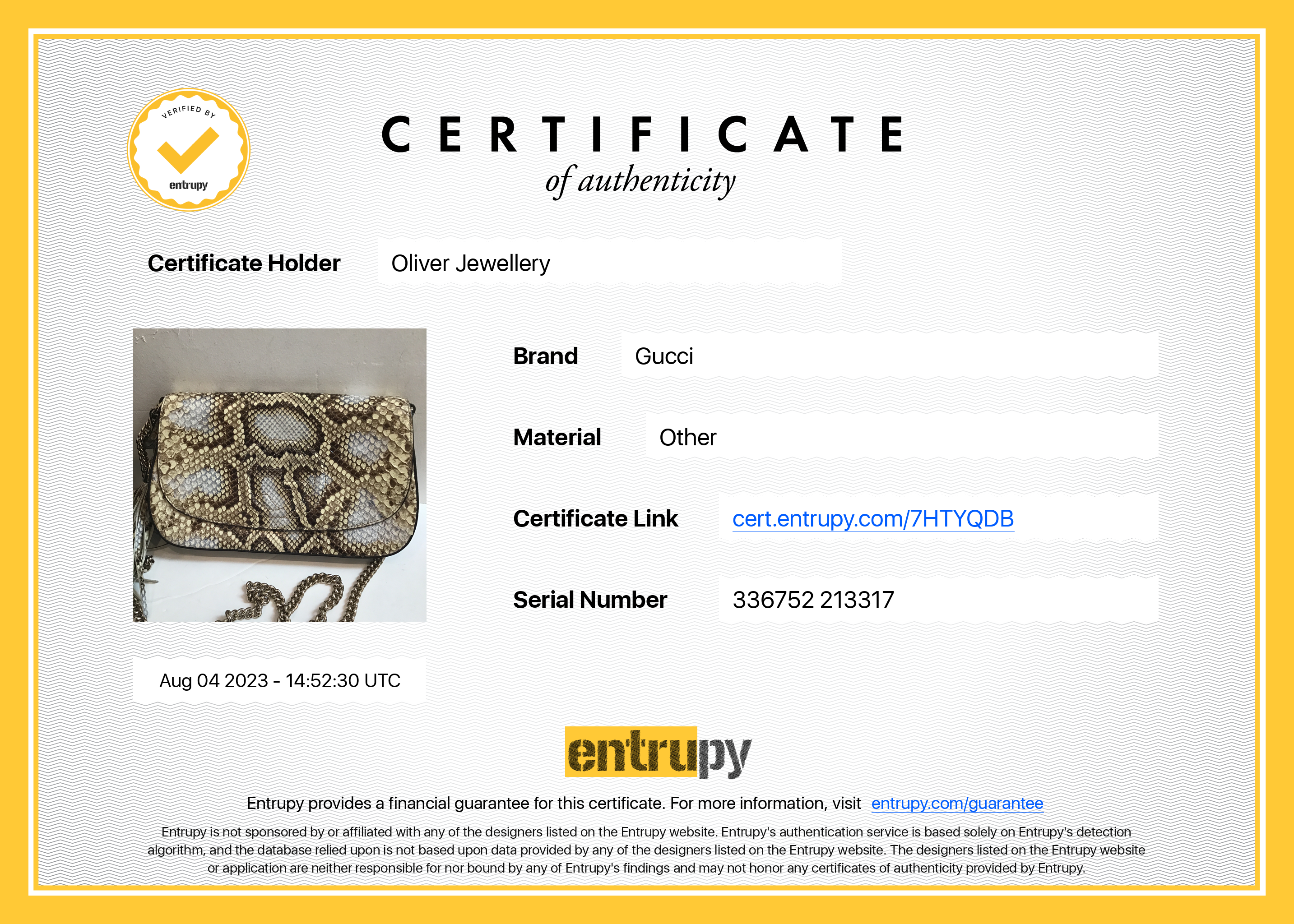 Gucci Python Soho Chain Crossbody Bag w/ Box