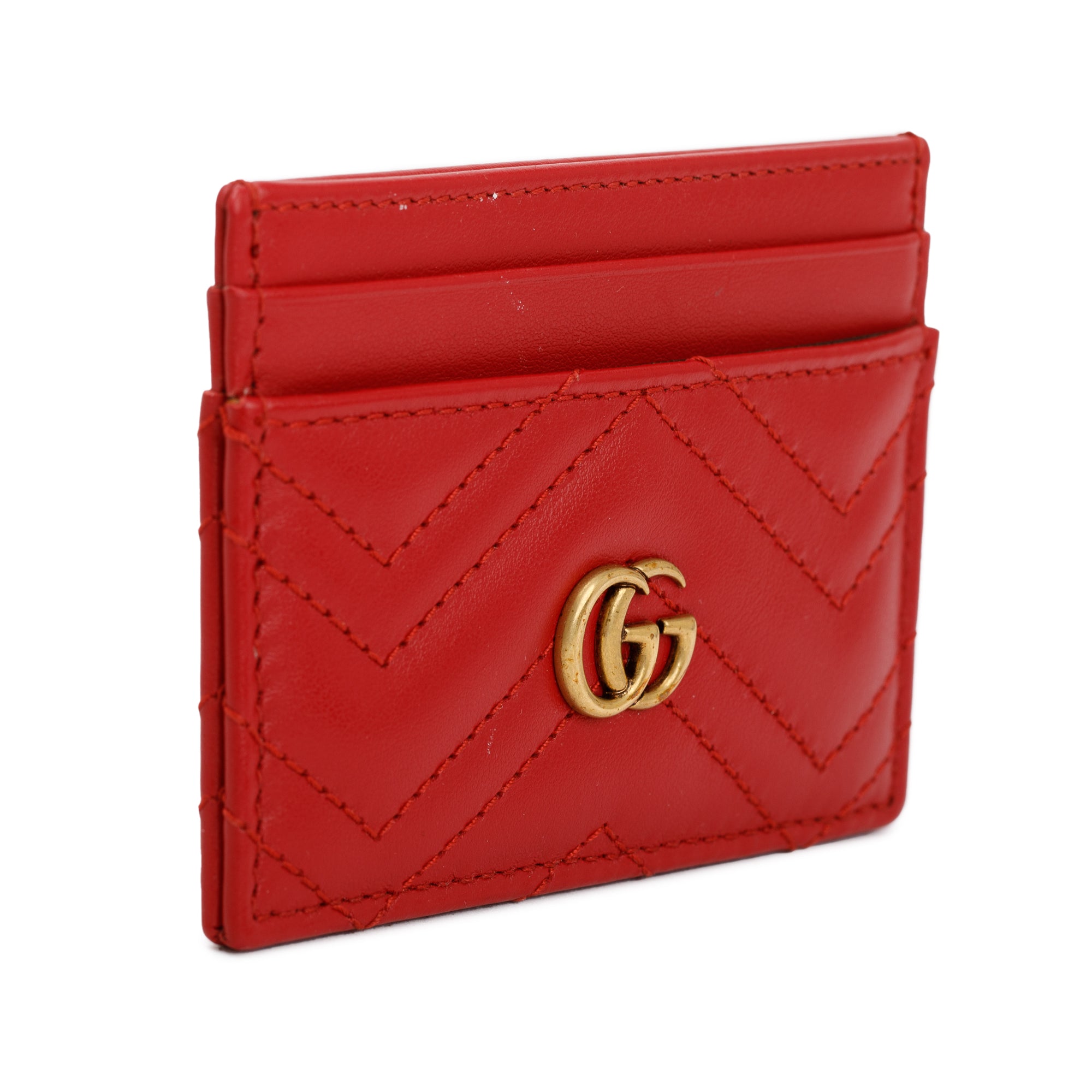Gucci Red Calfskin Leather GG Marmont Card Holder w/ Box