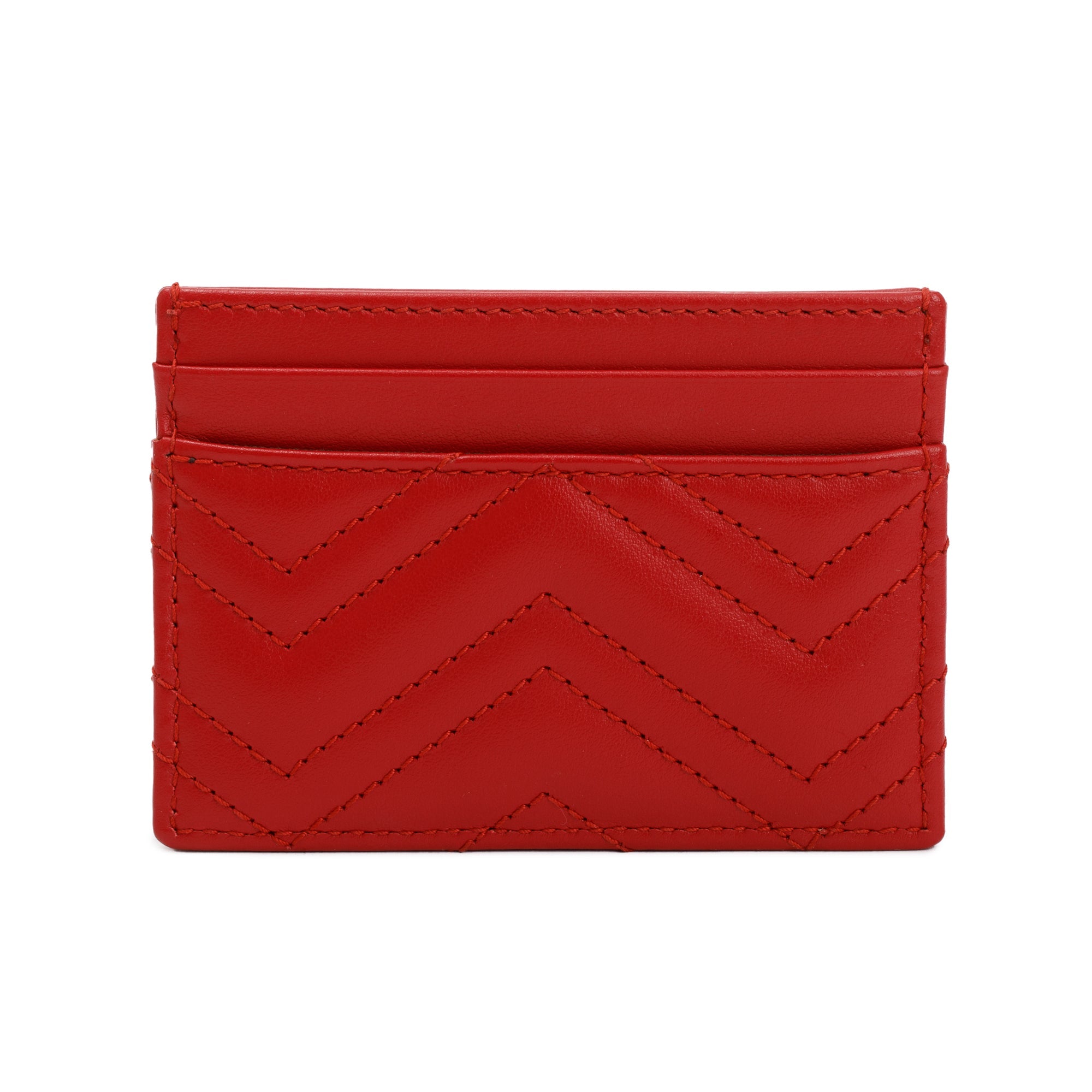 Gucci Red Calfskin Leather GG Marmont Card Holder w/ Box