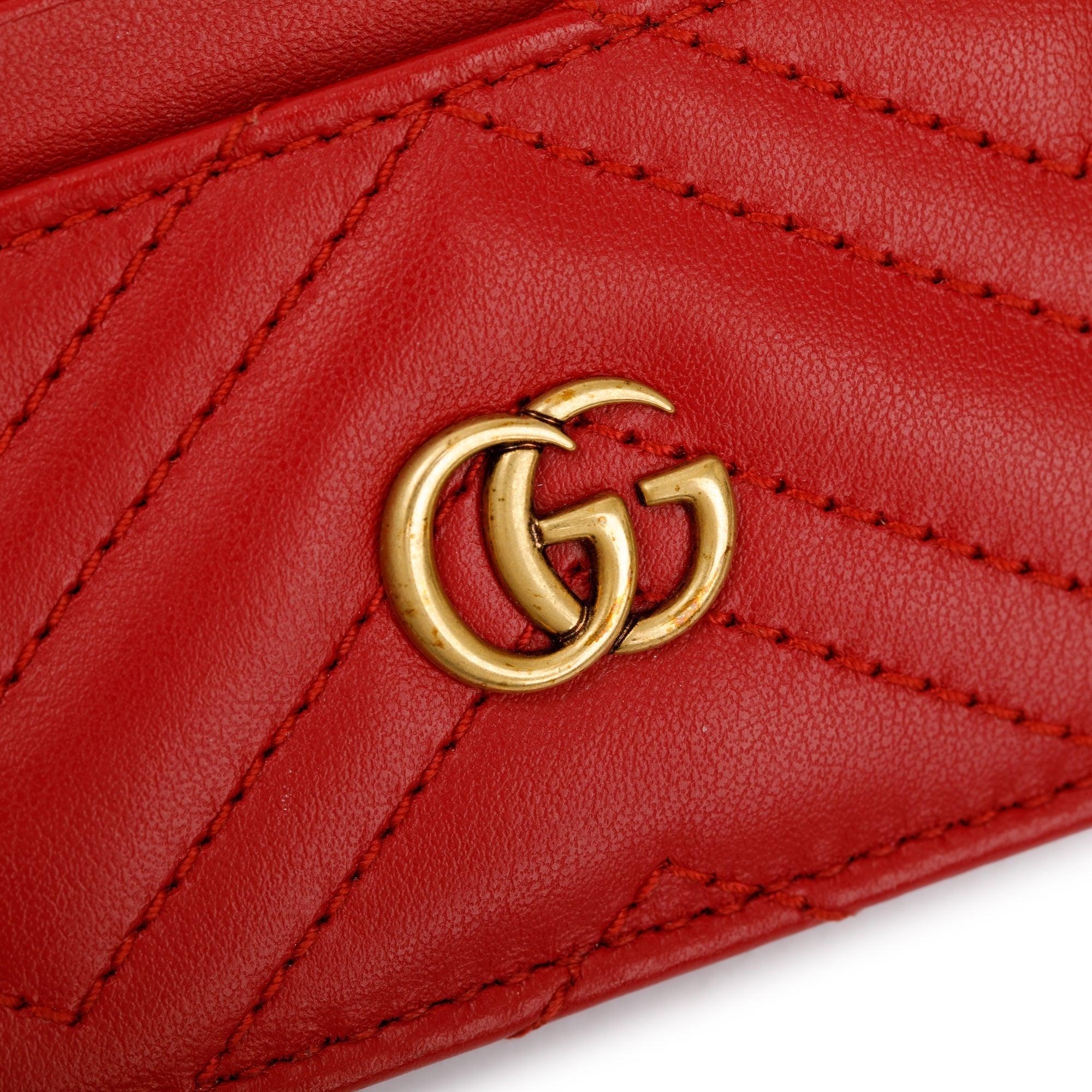 Gucci Red Calfskin Leather GG Marmont Card Holder w/ Box