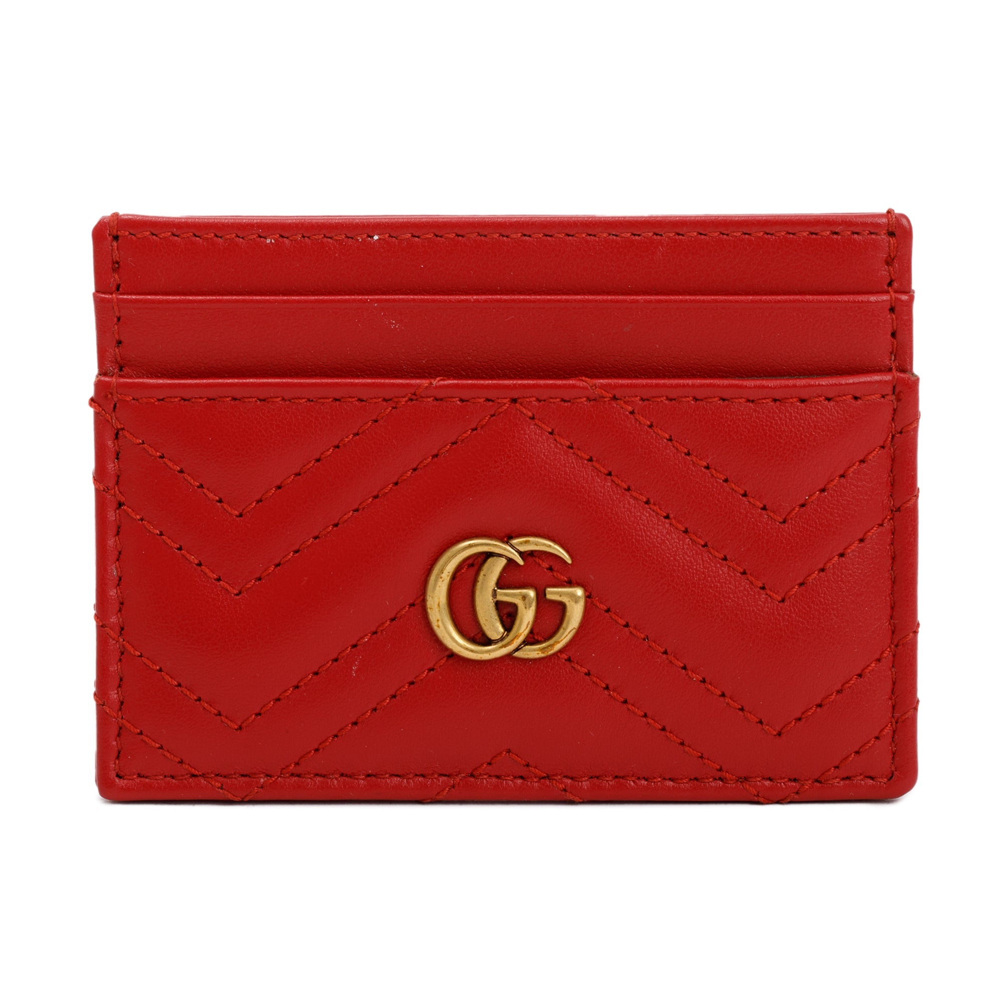 Gucci Red Calfskin Leather GG Marmont Card Holder w/ Box