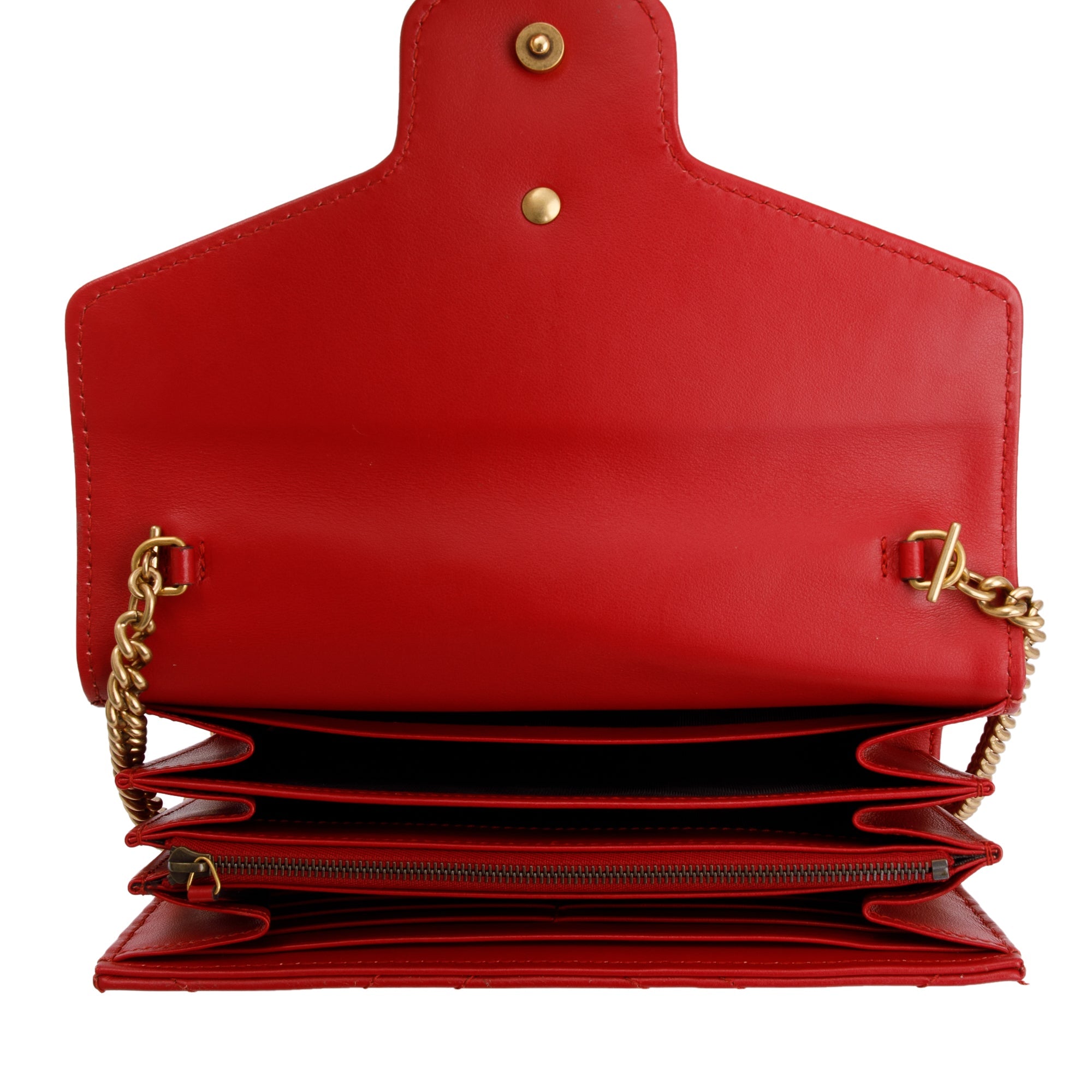 Gucci Red Calfskin Leather GG Marmont Matelasse Mini Bag