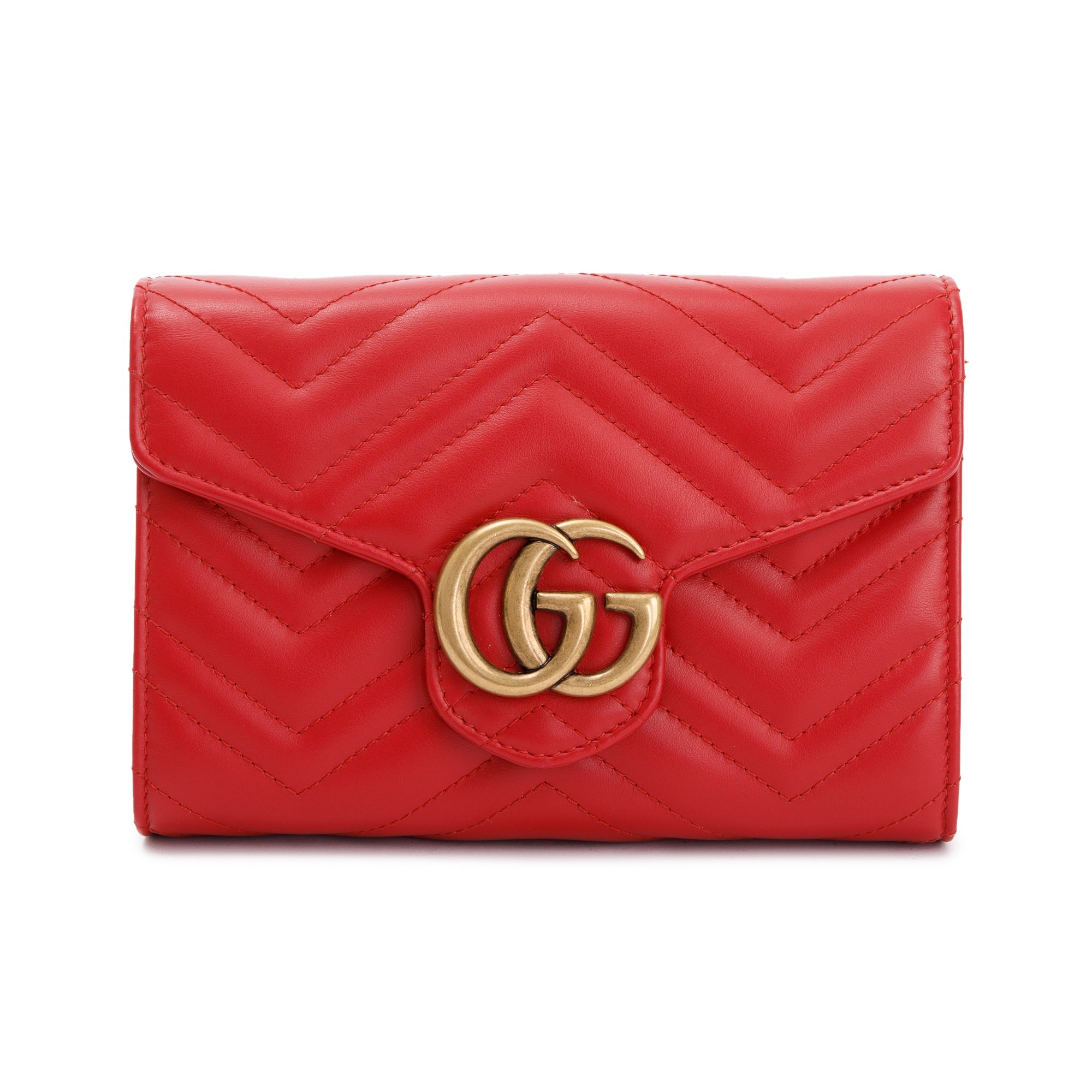 Gucci Red Calfskin Leather GG Marmont Matelasse Mini Bag