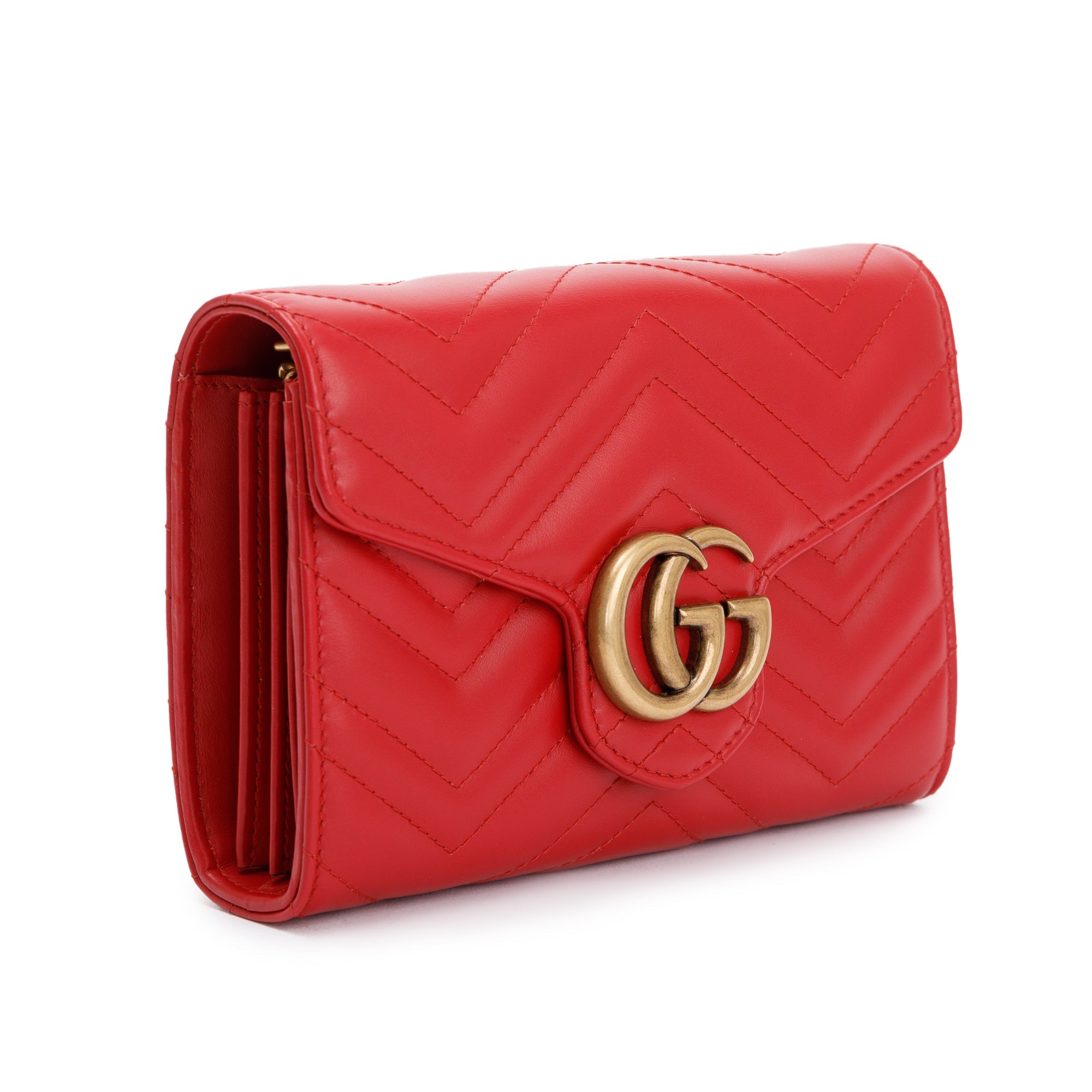 Gucci Red Calfskin Leather GG Marmont Matelasse Mini Bag