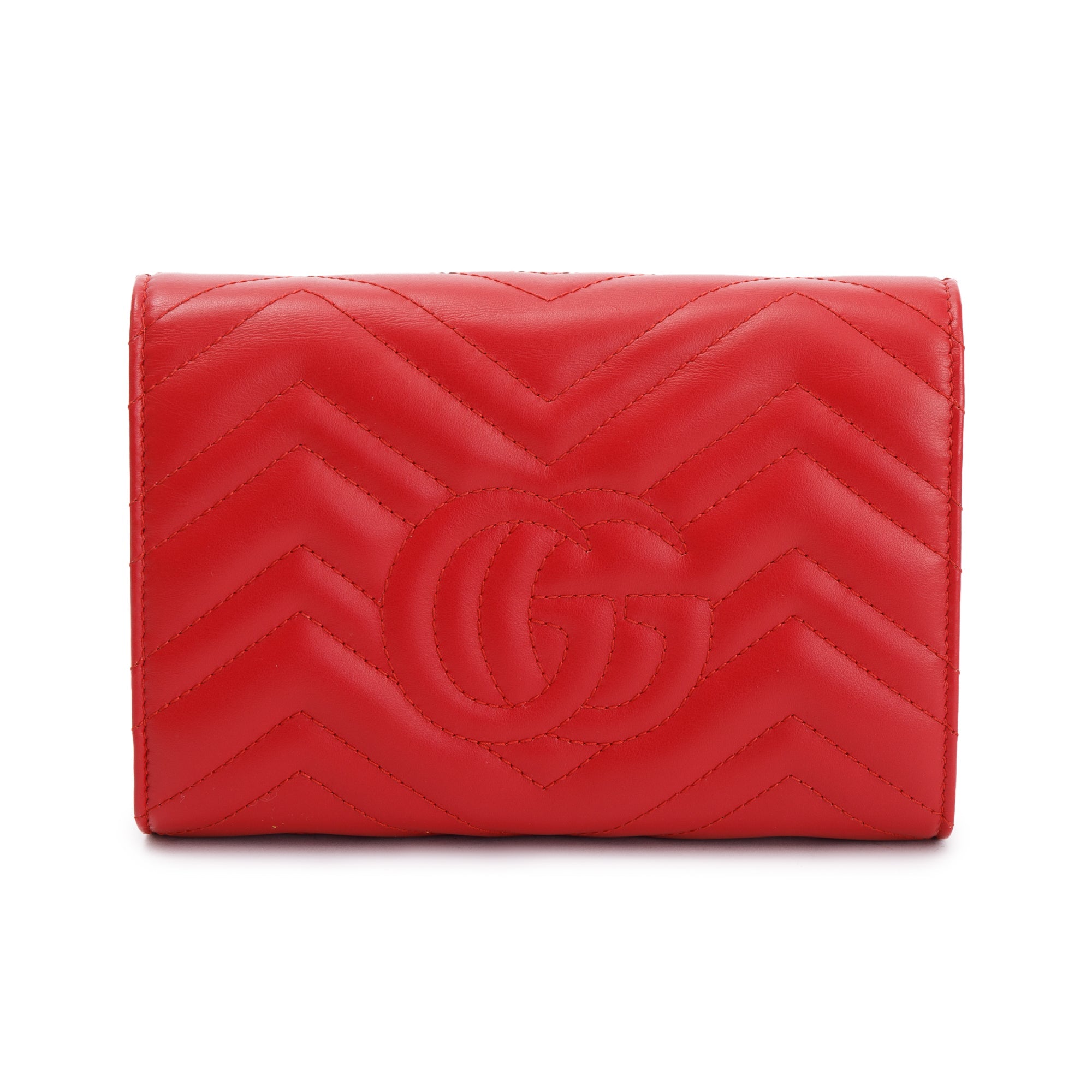 Gucci Red Calfskin Leather GG Marmont Matelasse Mini Bag