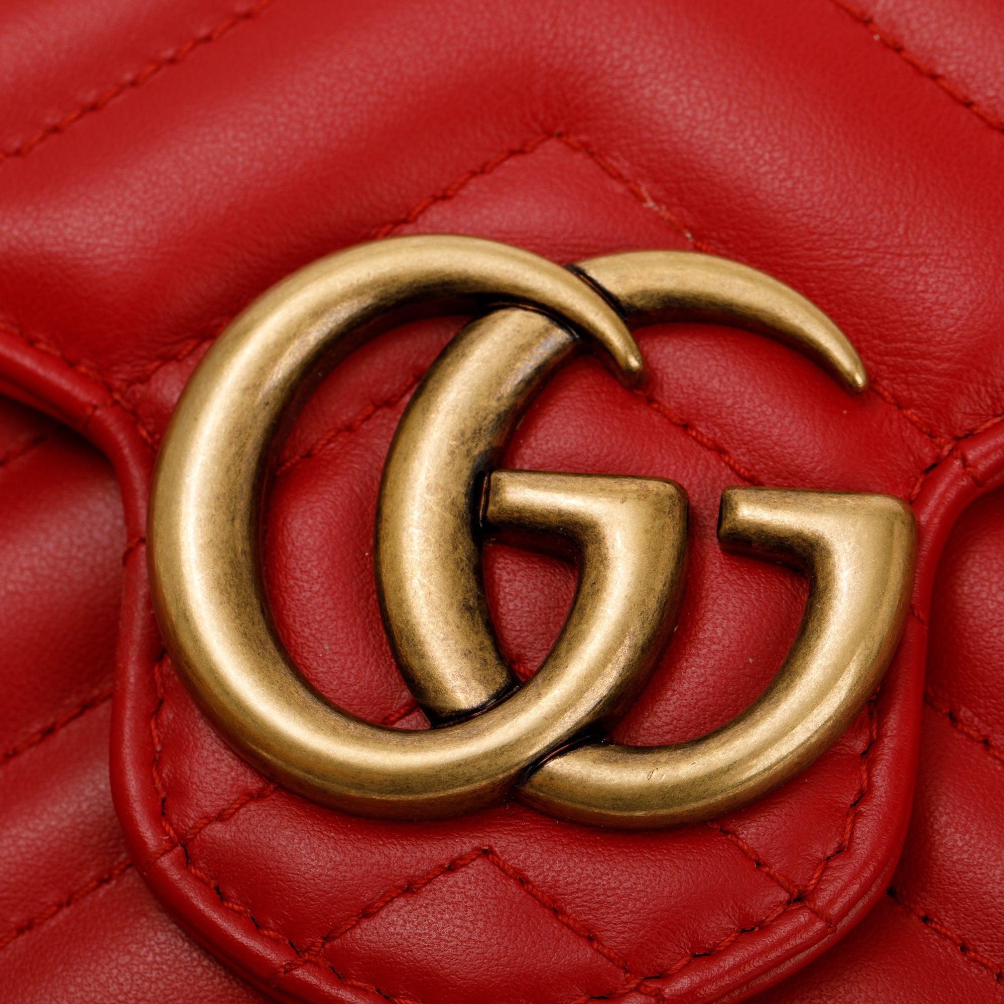 Gucci Red Calfskin Leather GG Marmont Matelasse Mini Bag