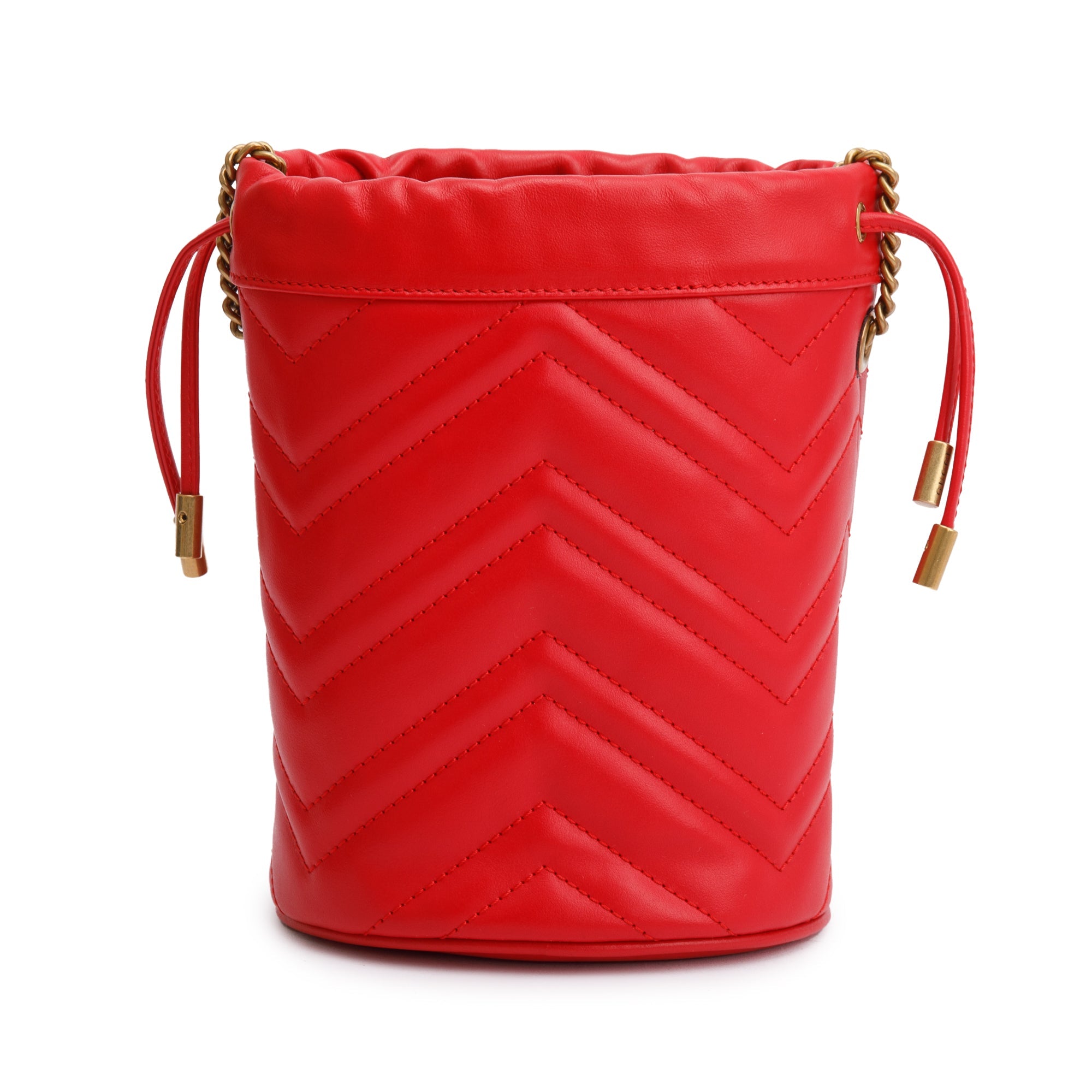 Gucci Red Calfskin Leather GG Marmont Mini Bucket Bag