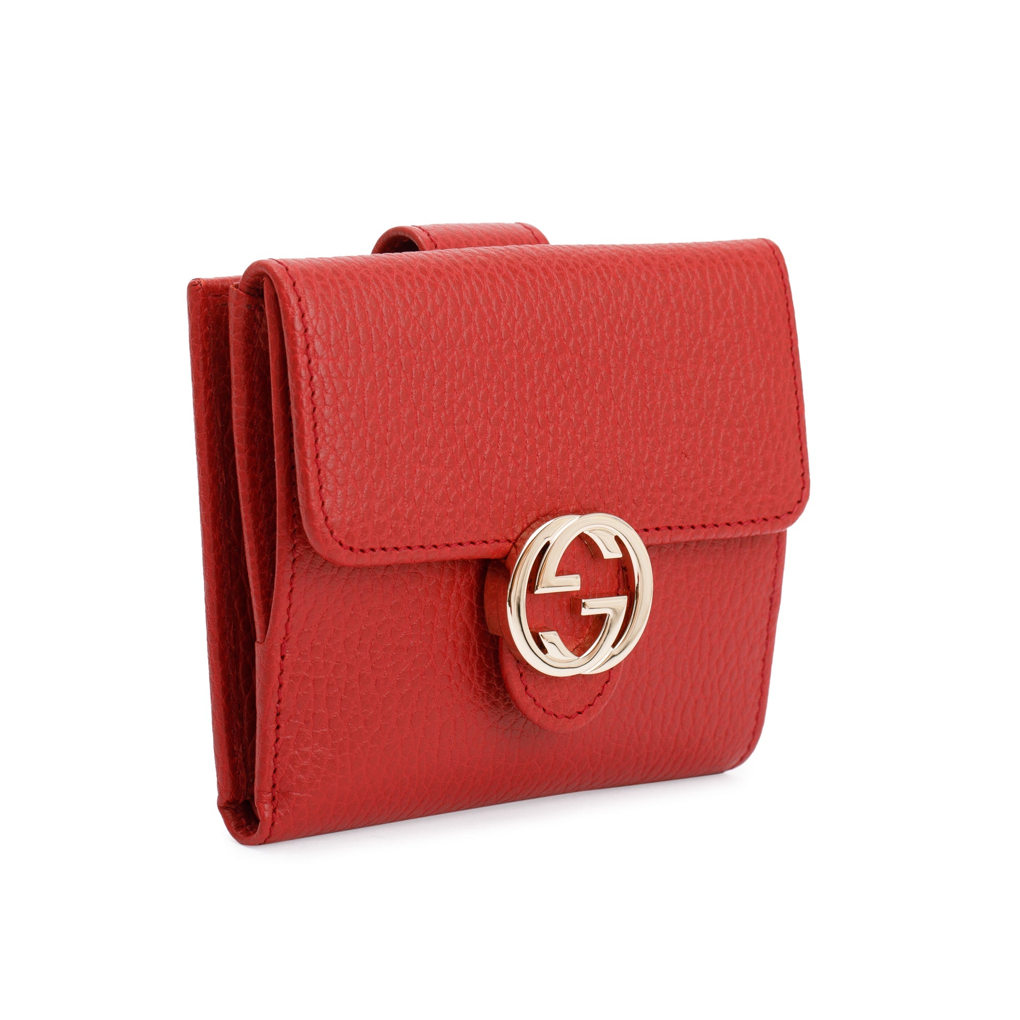 Gucci Red Calfskin Leather Interlocking G Logo Dollar French Wallet w/ Box