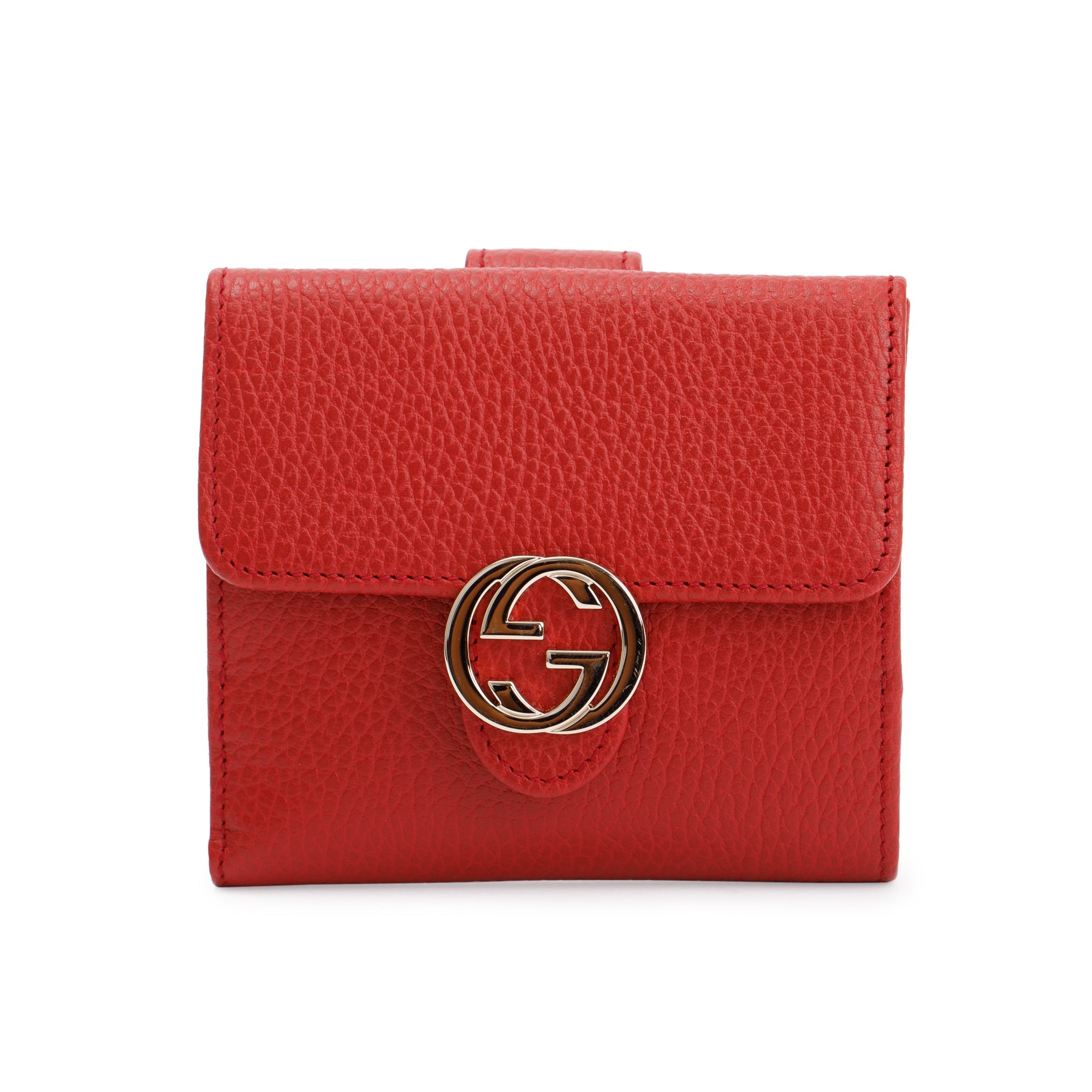 Gucci Red Calfskin Leather Interlocking G Logo Dollar French Wallet w/ Box