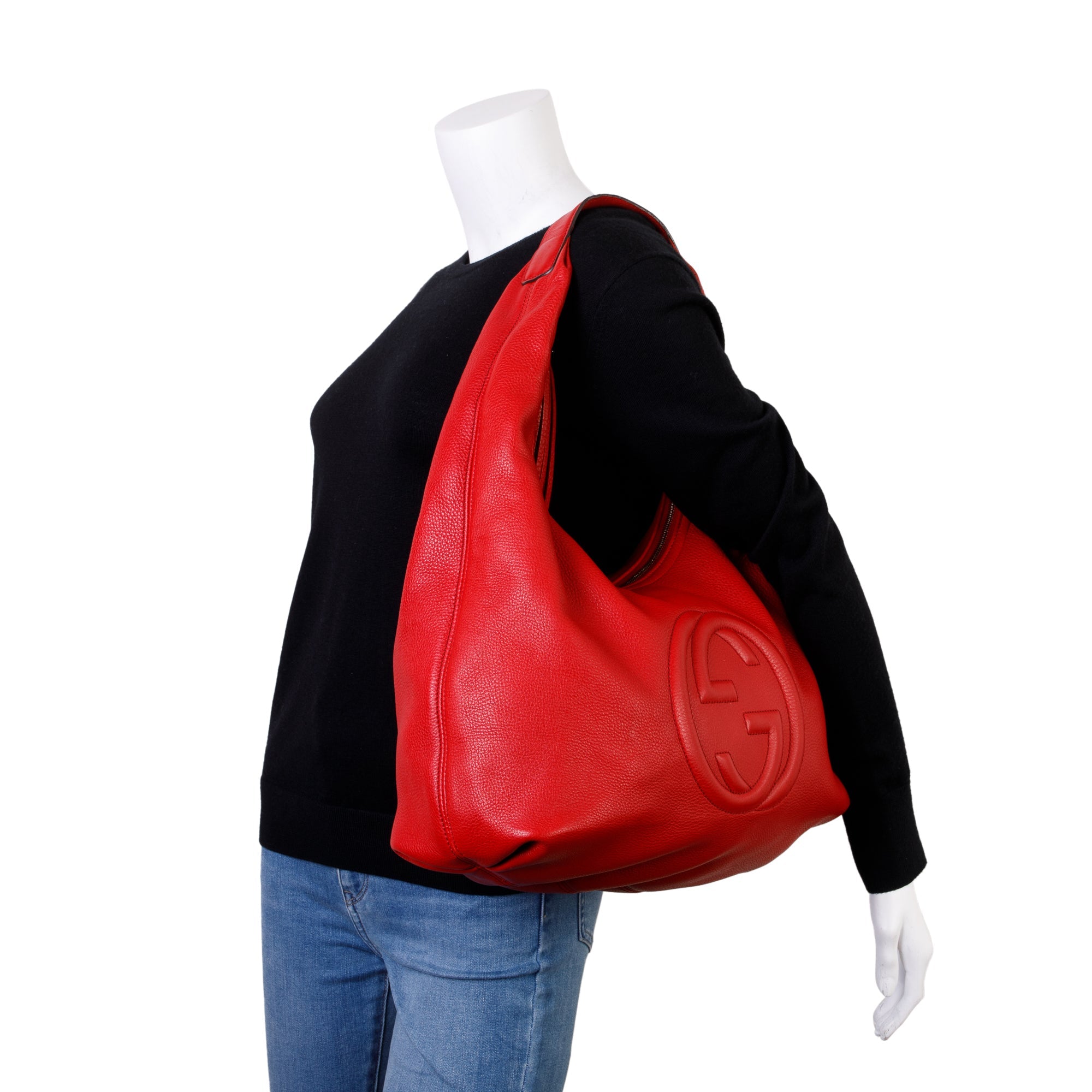 Gucci Red Calfskin Leather Large Soho Hobo Bag