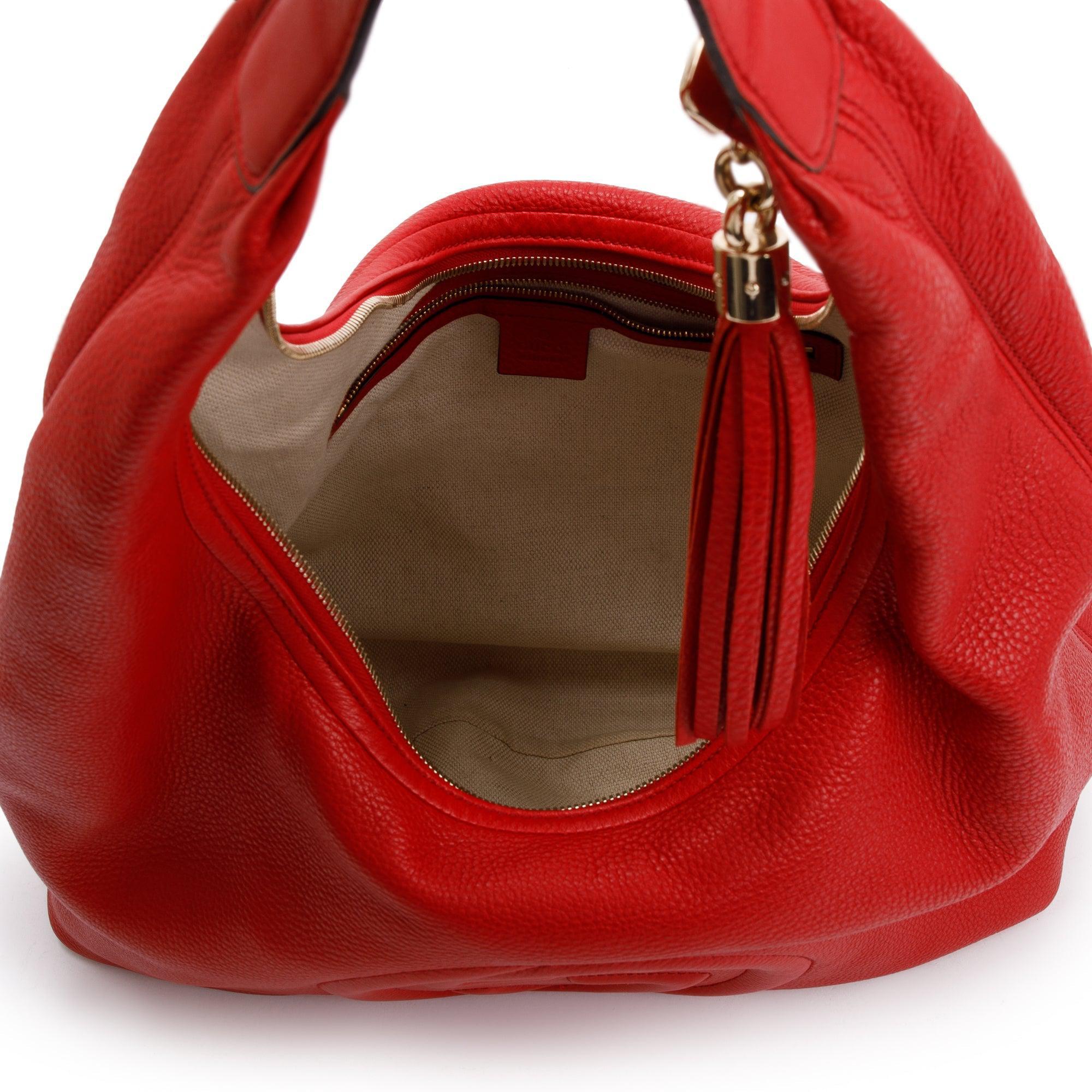 Gucci Red Calfskin Leather Large Soho Hobo Bag