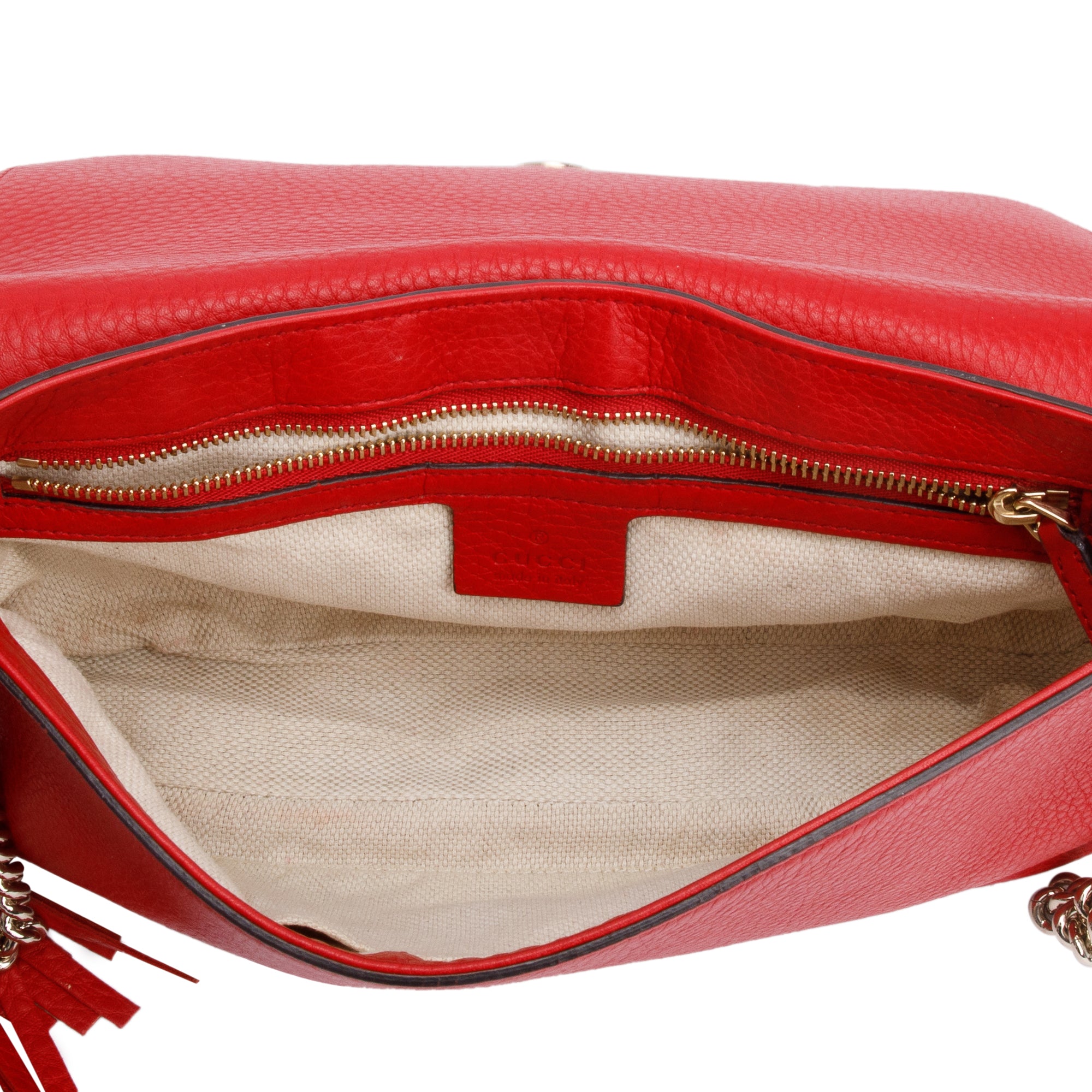 Gucci Red Calfskin Leather Medium Soho Chain Crossbody Bag