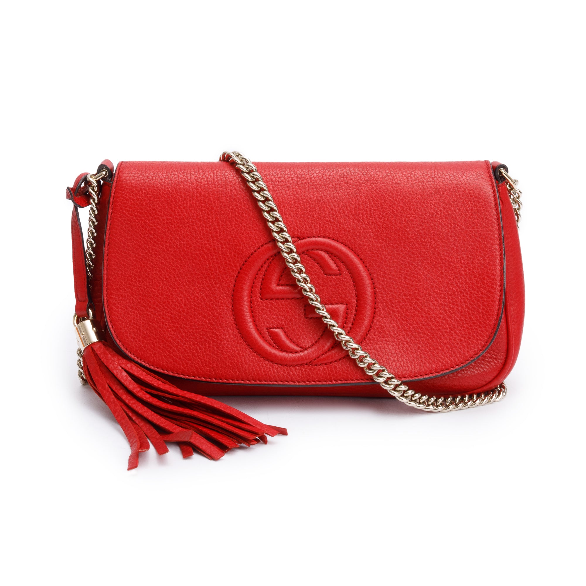 Gucci Red Calfskin Leather Medium Soho Chain Crossbody Bag