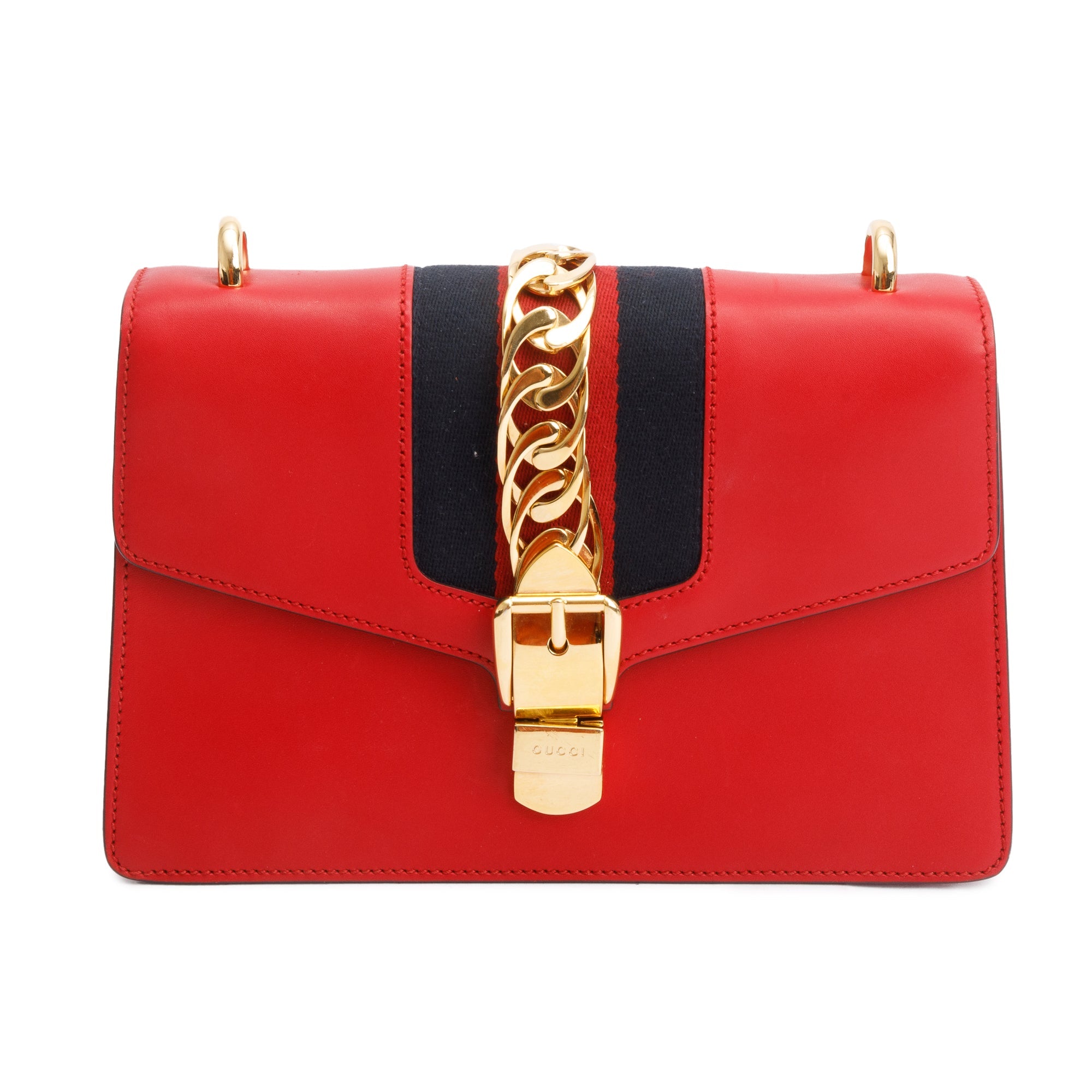 Gucci Red Calfskin Leather Web Small Sylvie Shoulder Bag