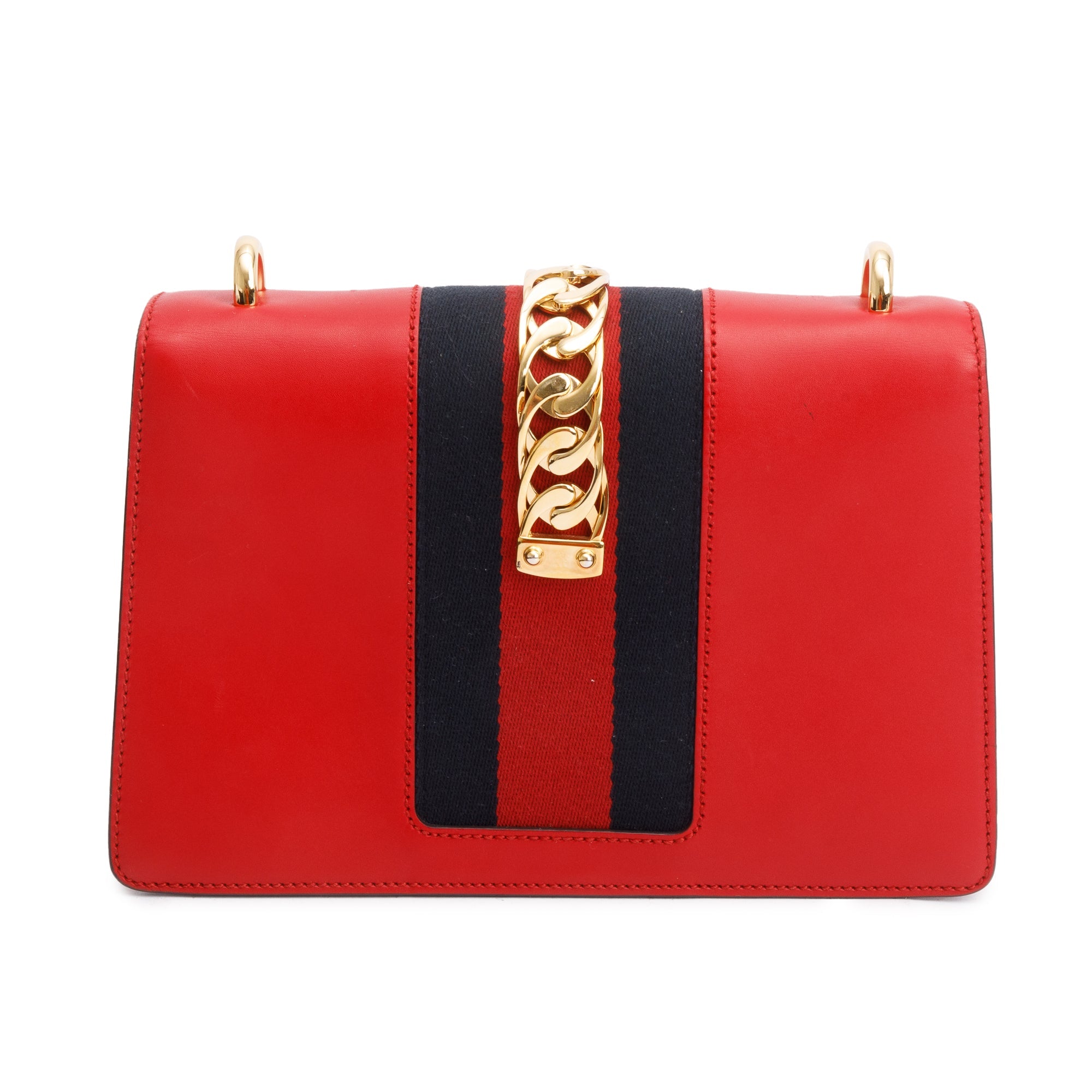 Gucci Red Calfskin Leather Web Small Sylvie Shoulder Bag