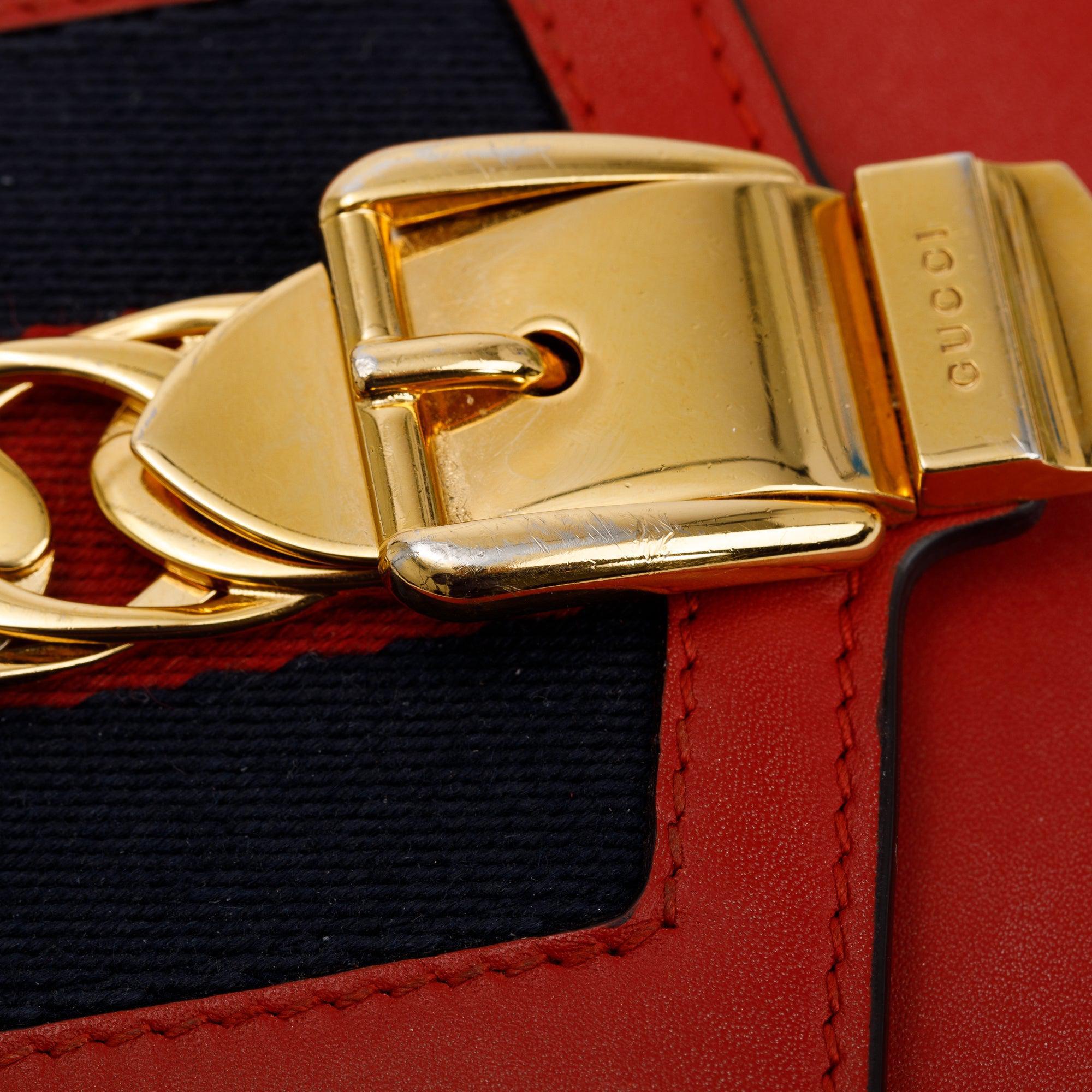 Gucci Red Calfskin Leather Web Super Mini Sylvie Chain Shoulder Bag