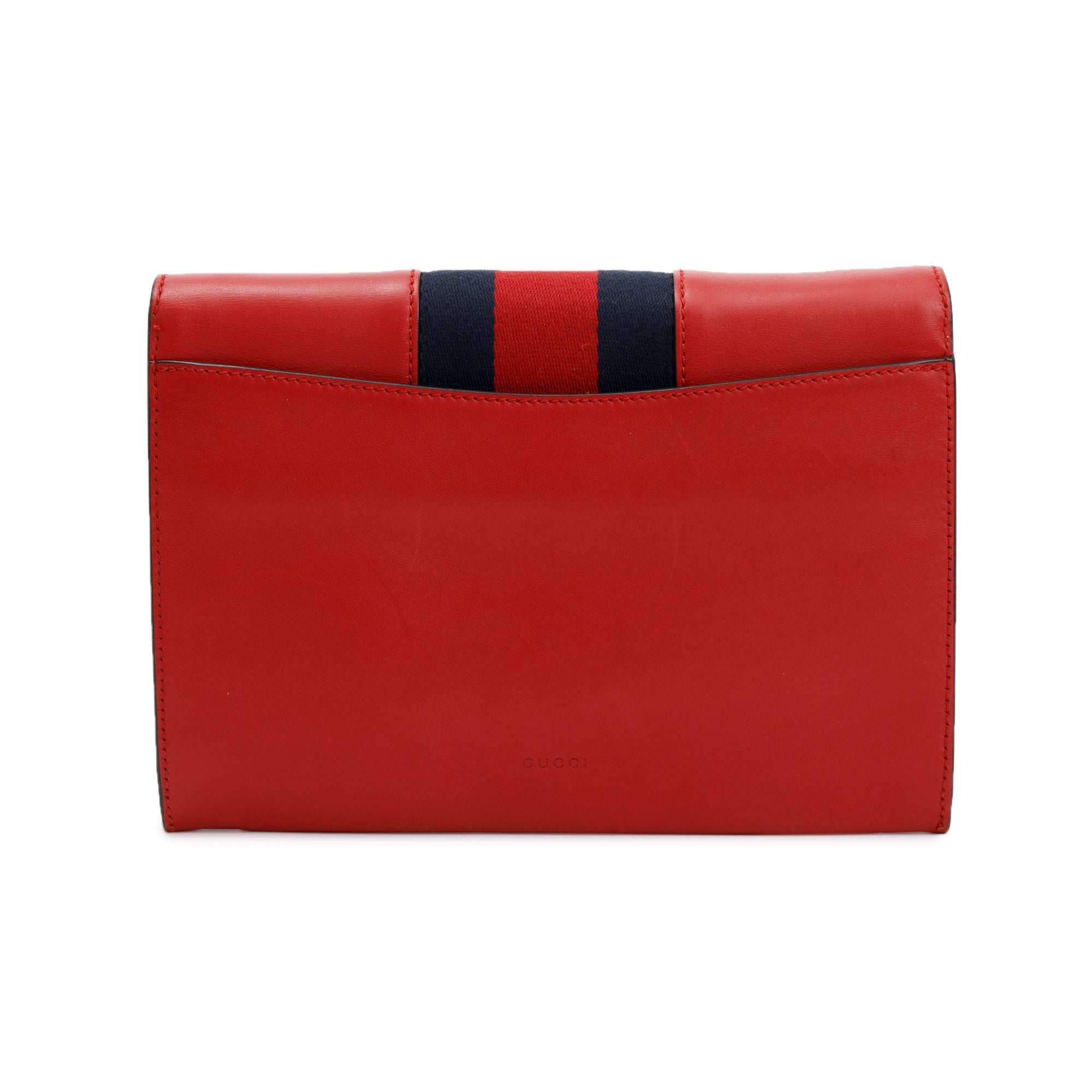 Gucci Red Calfskin Leather Web Sylvie Clutch