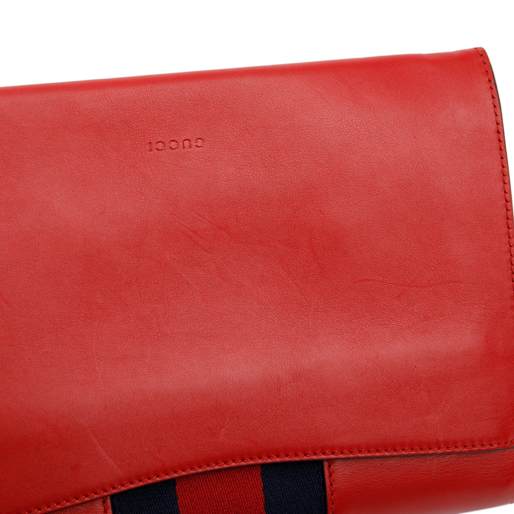 Gucci Red Calfskin Leather Web Sylvie Clutch