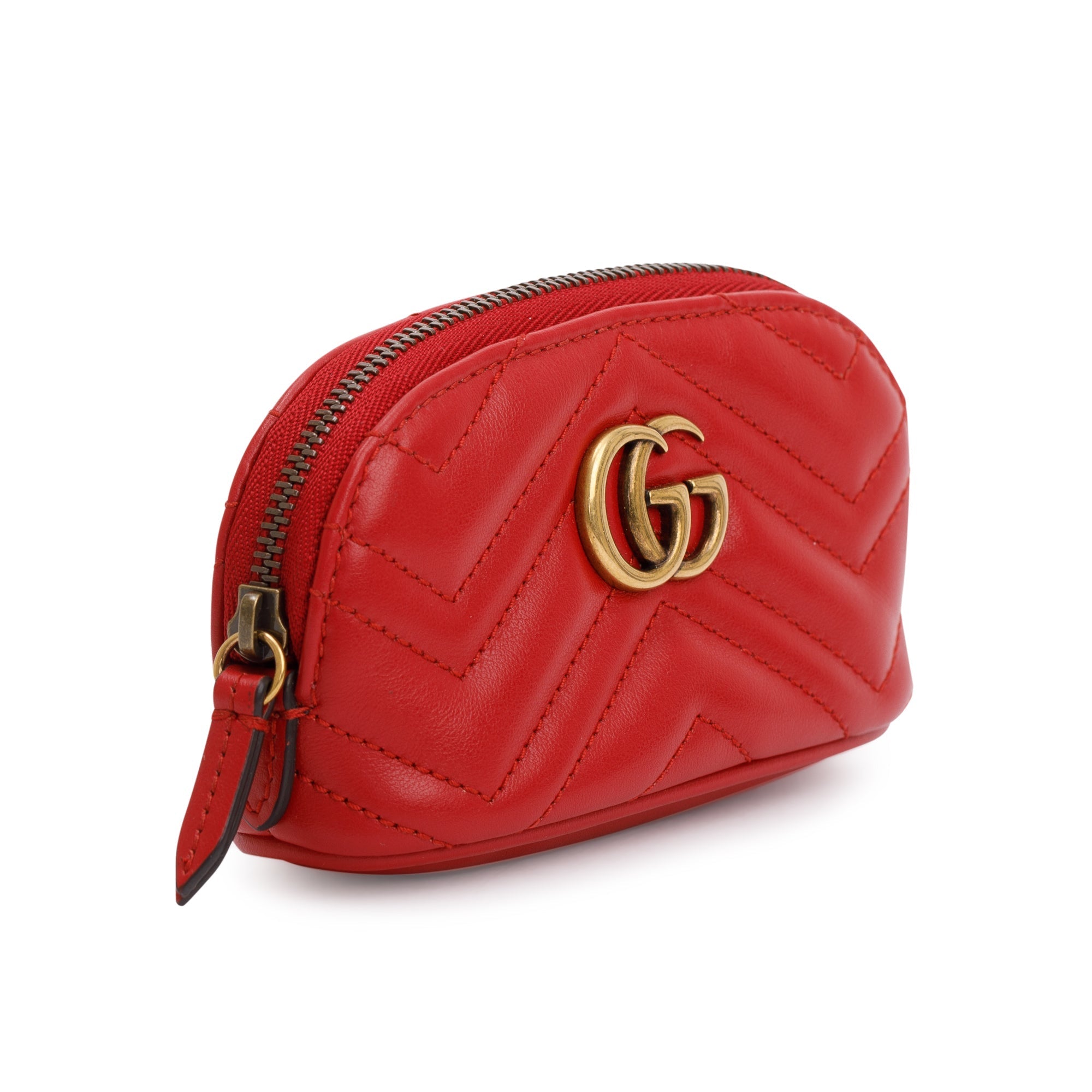 Gucci Red Calfskin Matelasse GG Marmont Key Pouch