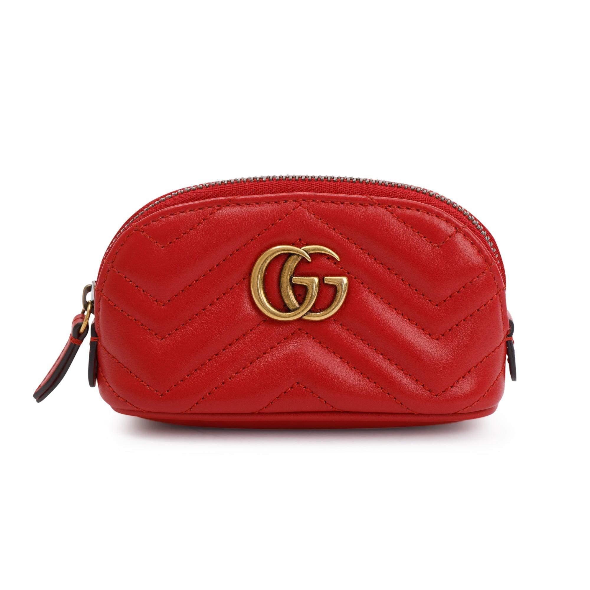 Gucci Red Calfskin Matelasse GG Marmont Key Pouch