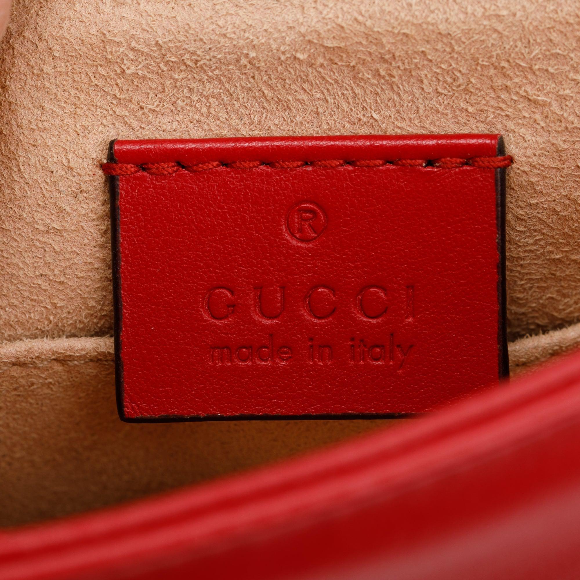 Gucci Red Calfskin Matelasse GG Marmont Mini Top Handle Shoulder Bag