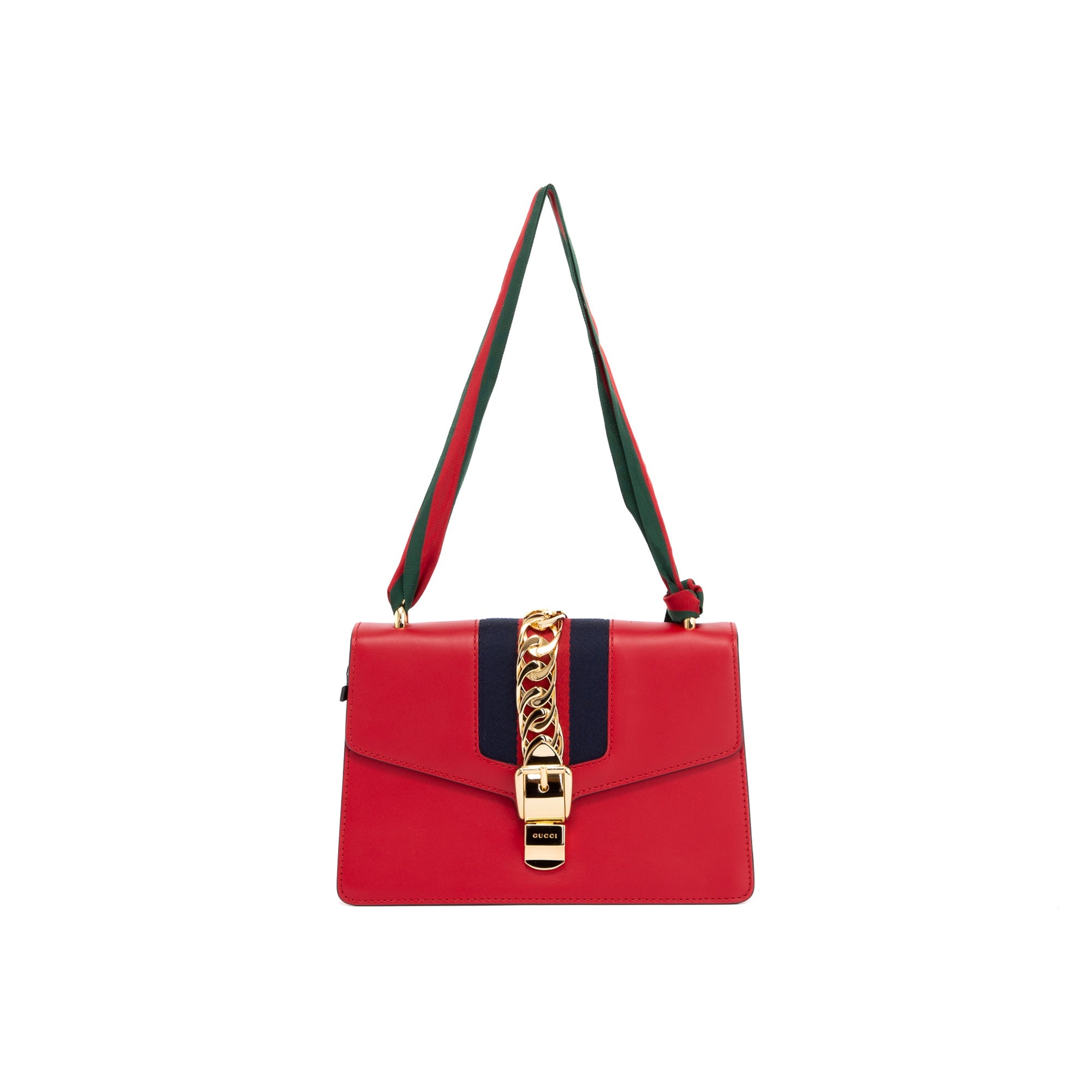 Gucci Red Calfskin Small Sylvie Shoulder Bag