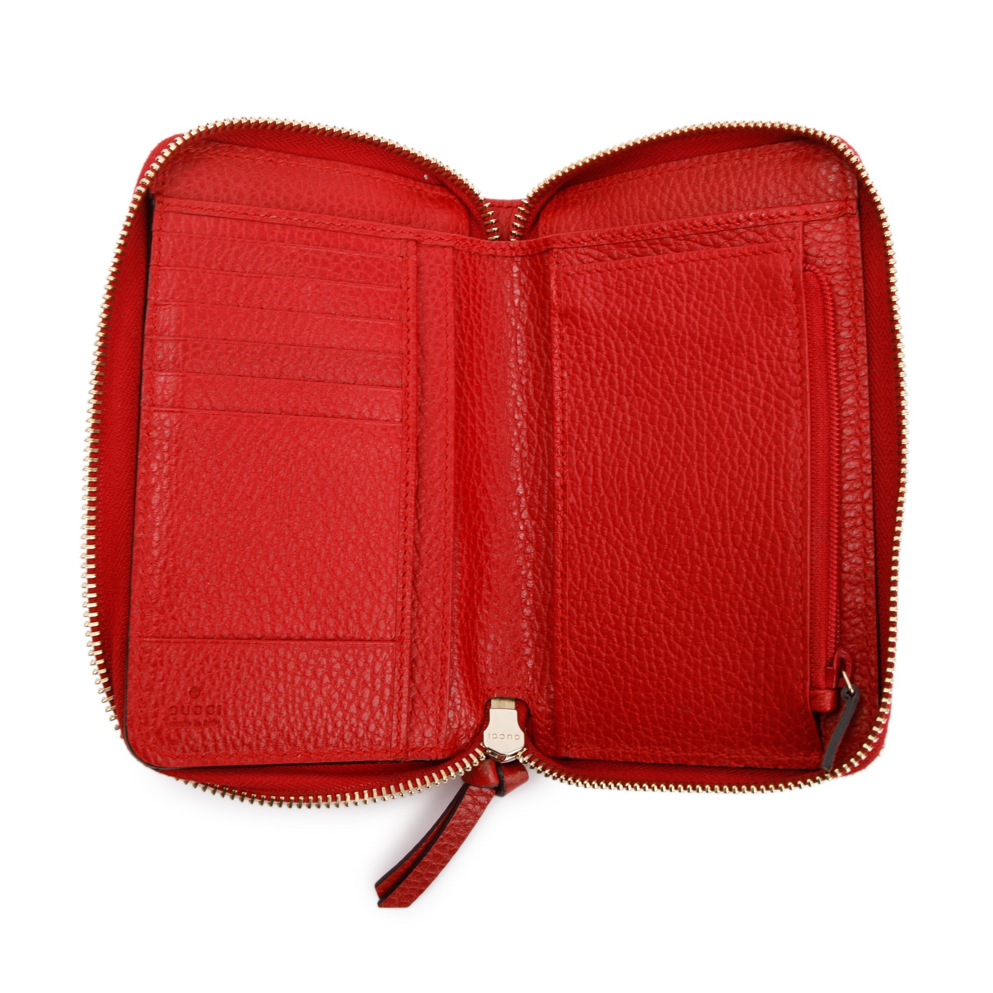 Gucci Red Dollar Calfskin Leather Medium Swing Zip Around Wallet