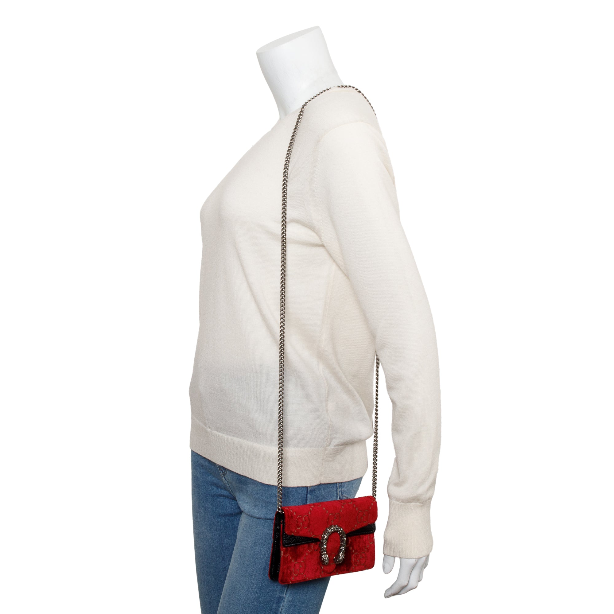 Gucci Red GG Embossed Velvet Dionysus Super Mini Bag