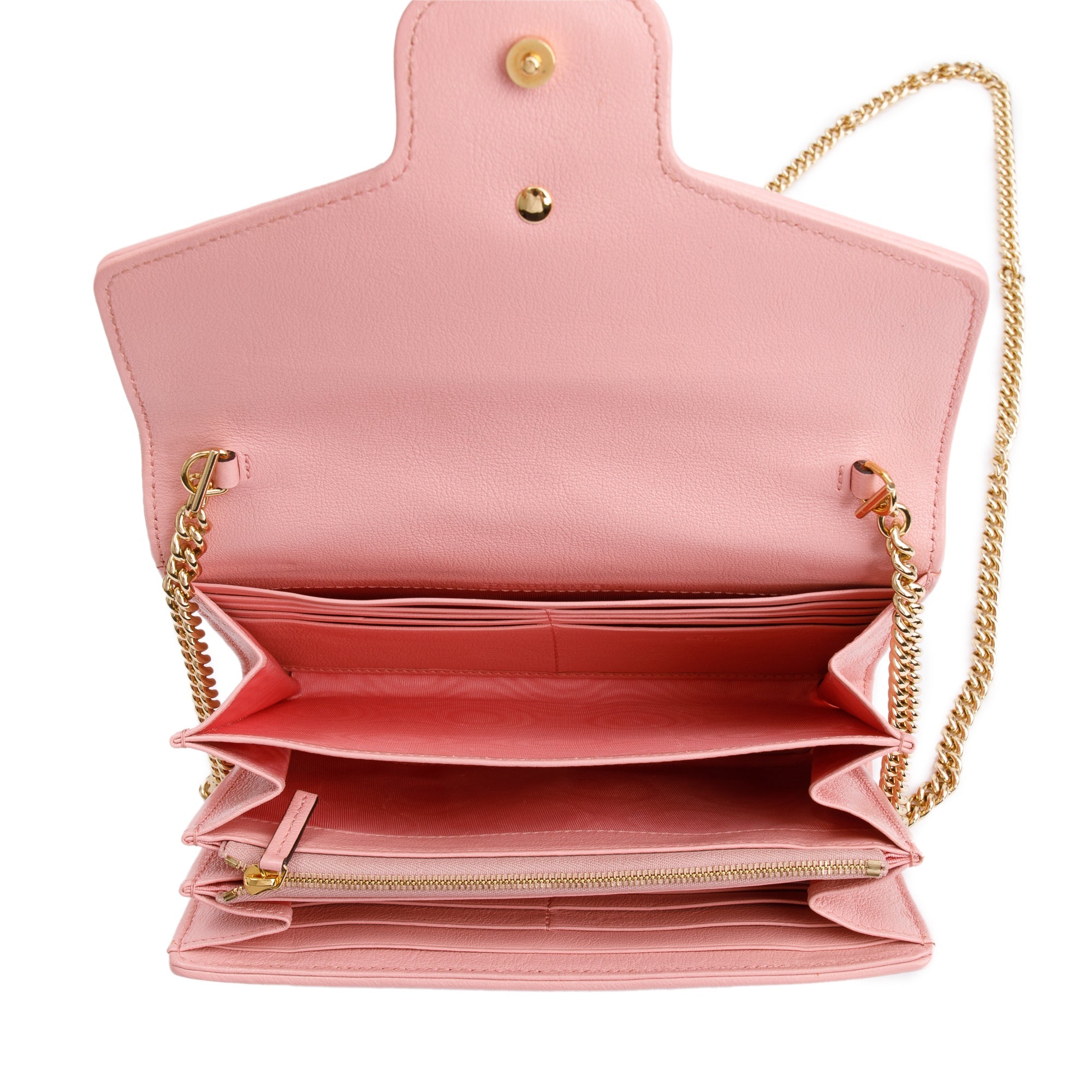 Gucci Red GG Marmont Azalea Calfskin Enamel Diagonal Torchon Wallet on Chain