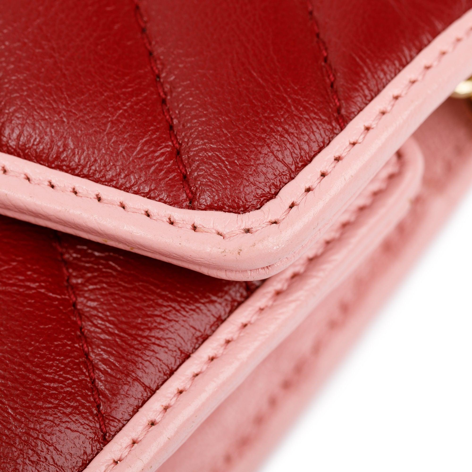 Gucci Red GG Marmont Azalea Calfskin Enamel Diagonal Torchon Wallet on Chain