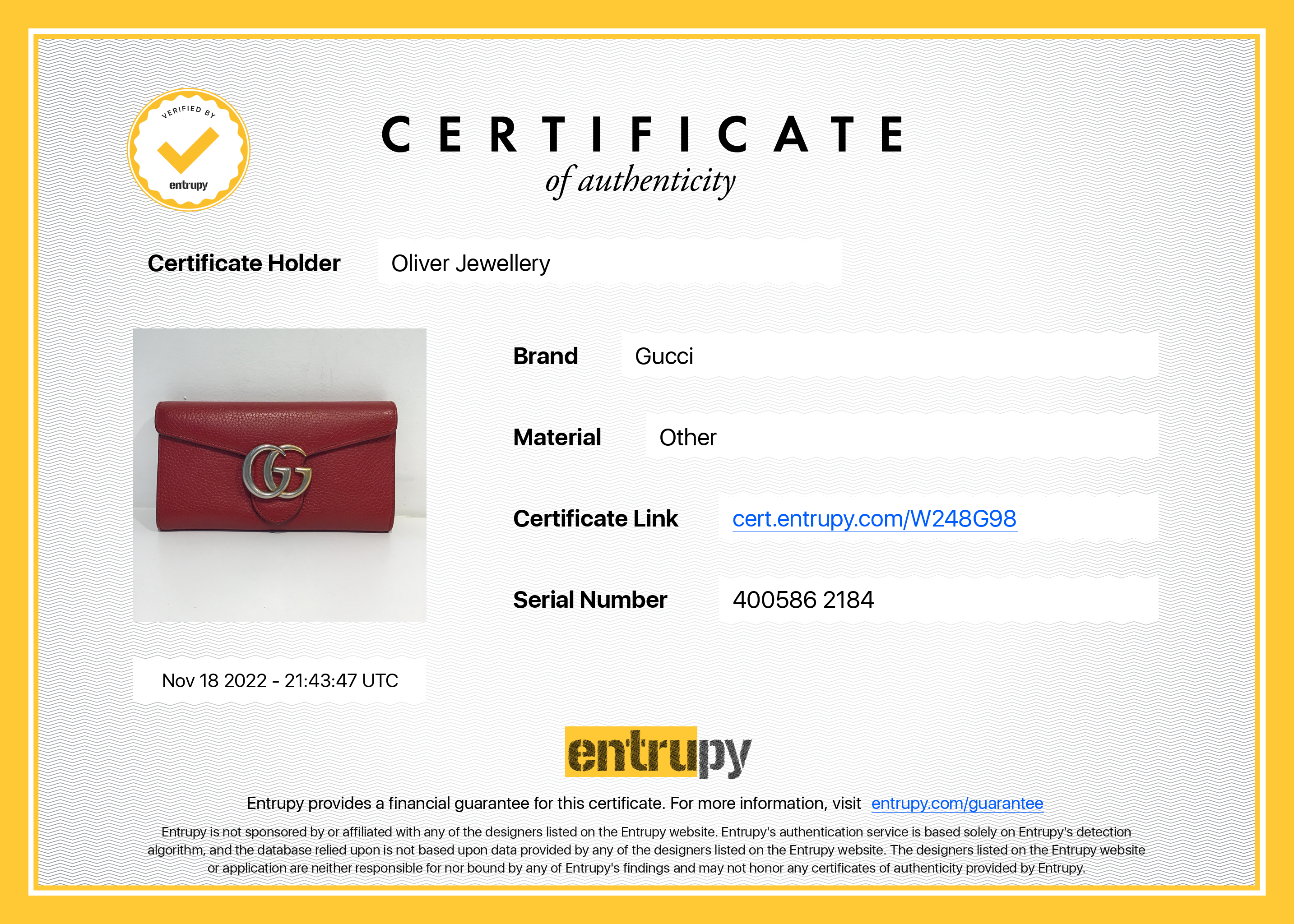 Gucci Red GG Marmont Continental Wallet w/ Box