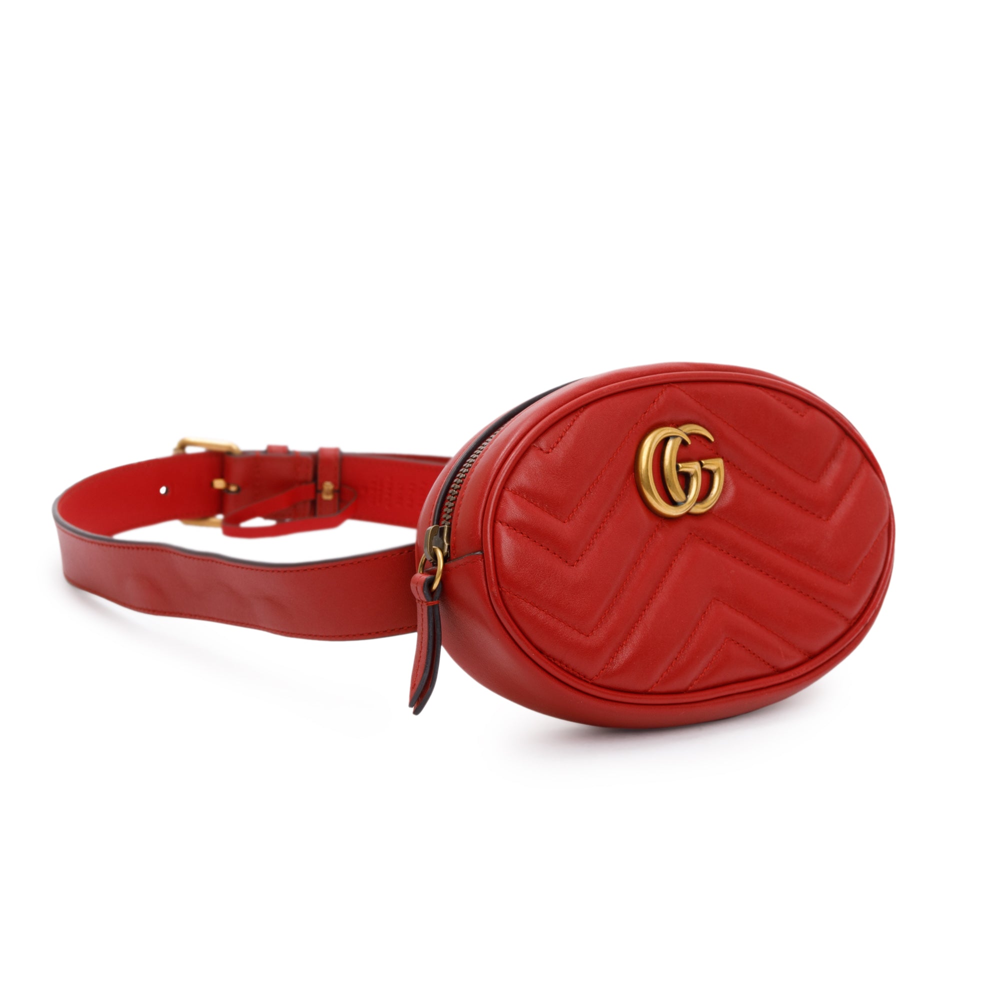 Gucci Red GG Marmont Matelasse Leather Belt Bag
