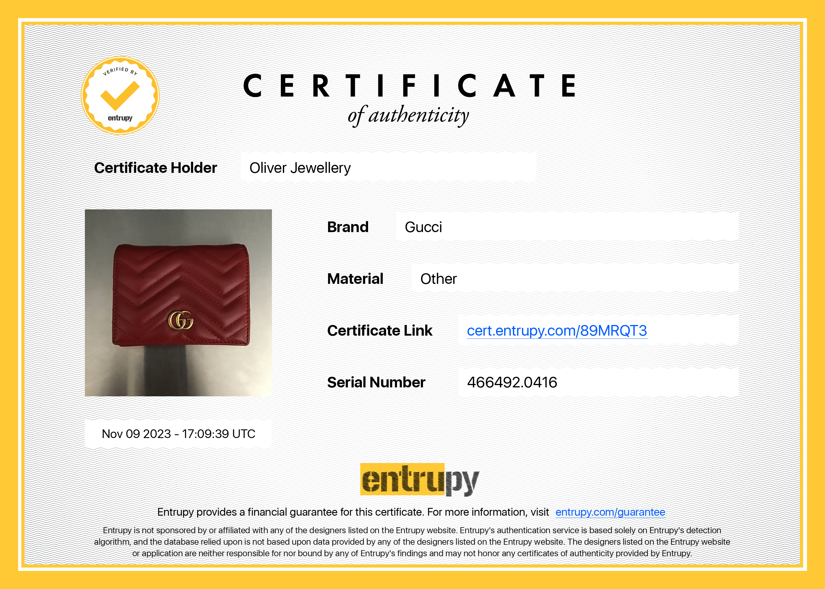 Gucci Red GG Marmont Matelasse Leather Card Case Wallet w/ Box