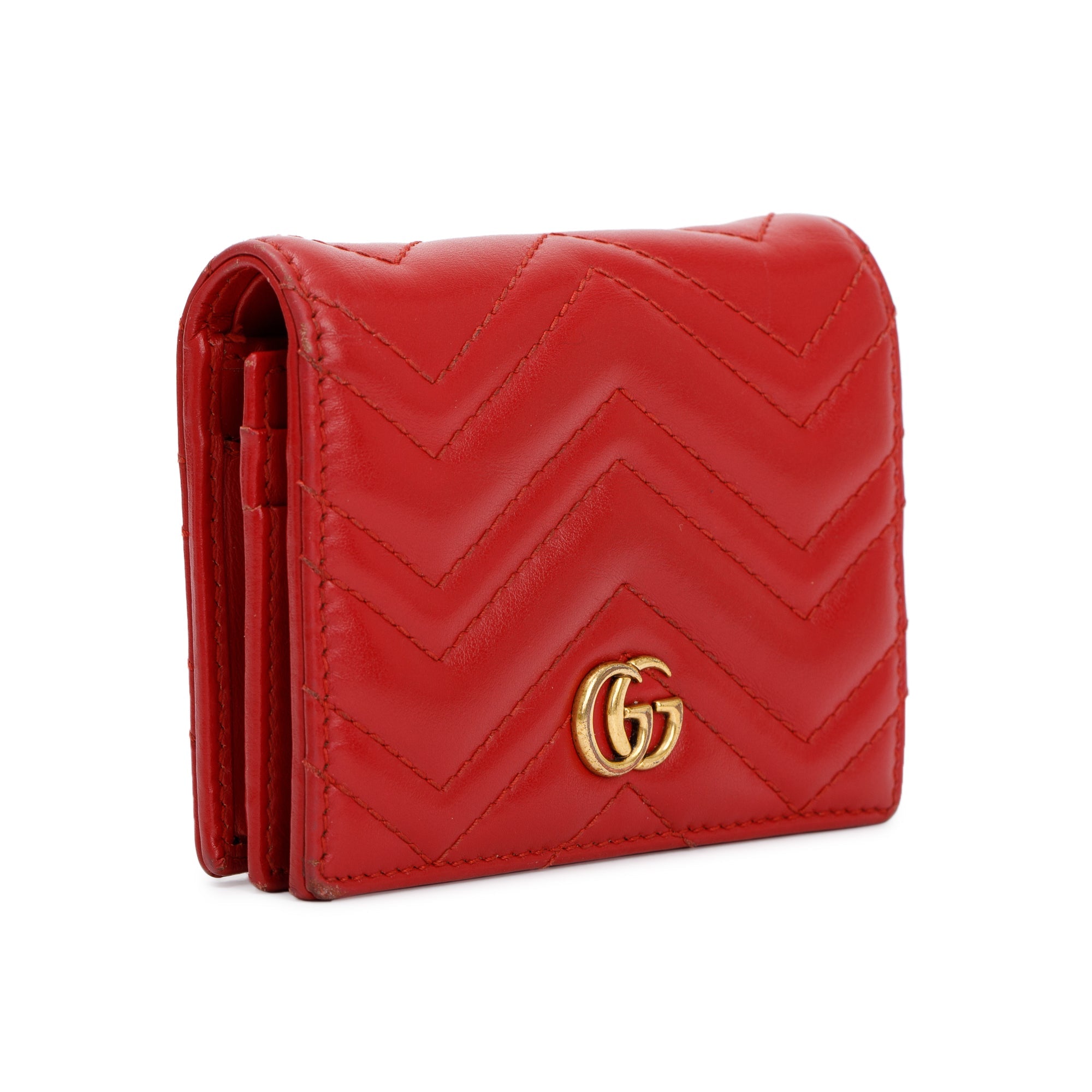 Gucci Red GG Marmont Matelasse Leather Card Case Wallet w/ Box