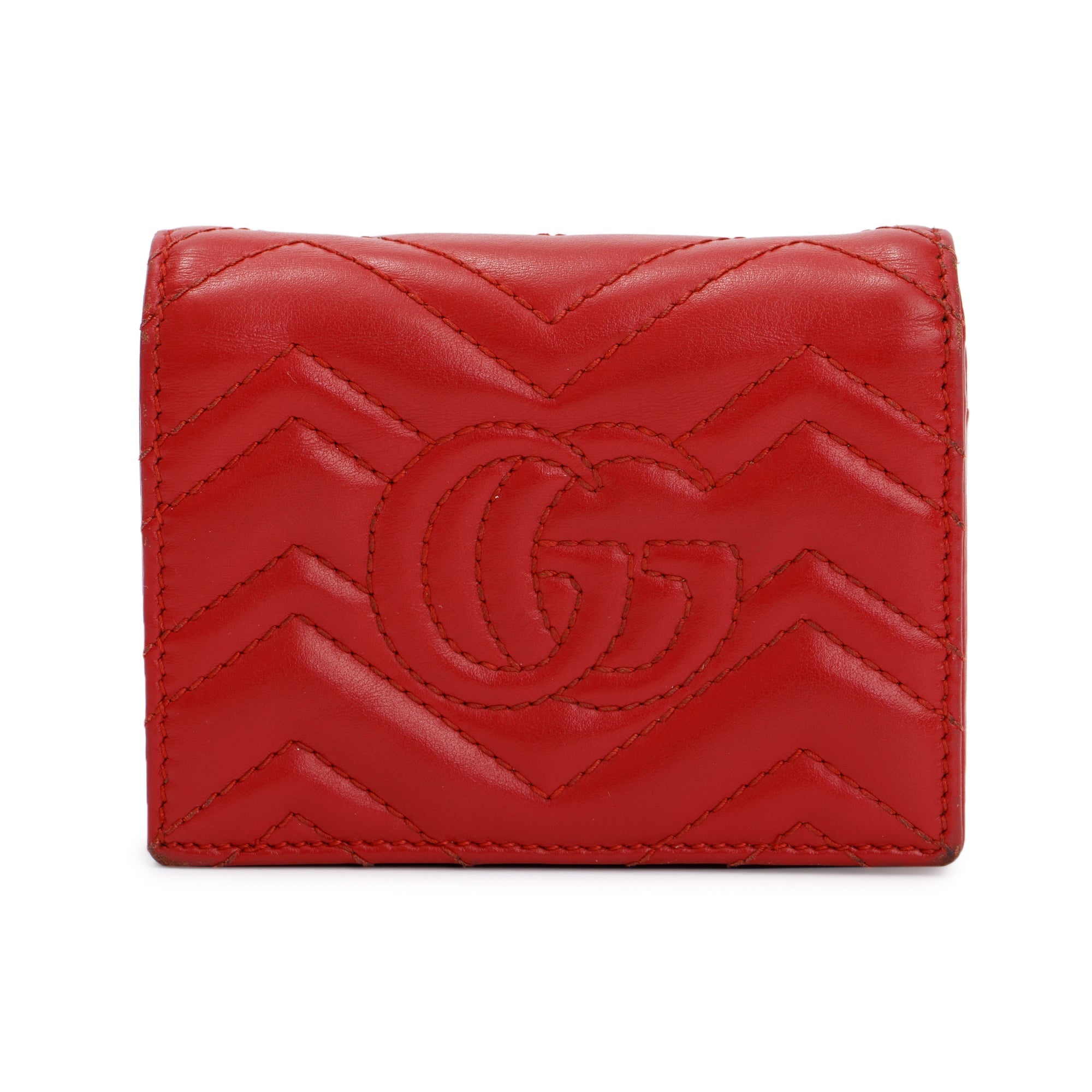 Gucci Red GG Marmont Matelasse Leather Card Case Wallet w/ Box