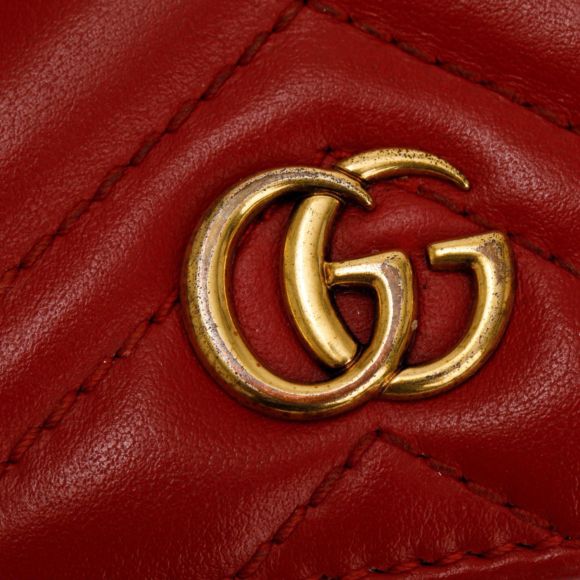 Gucci Red GG Marmont Matelasse Leather Card Case Wallet w/ Box