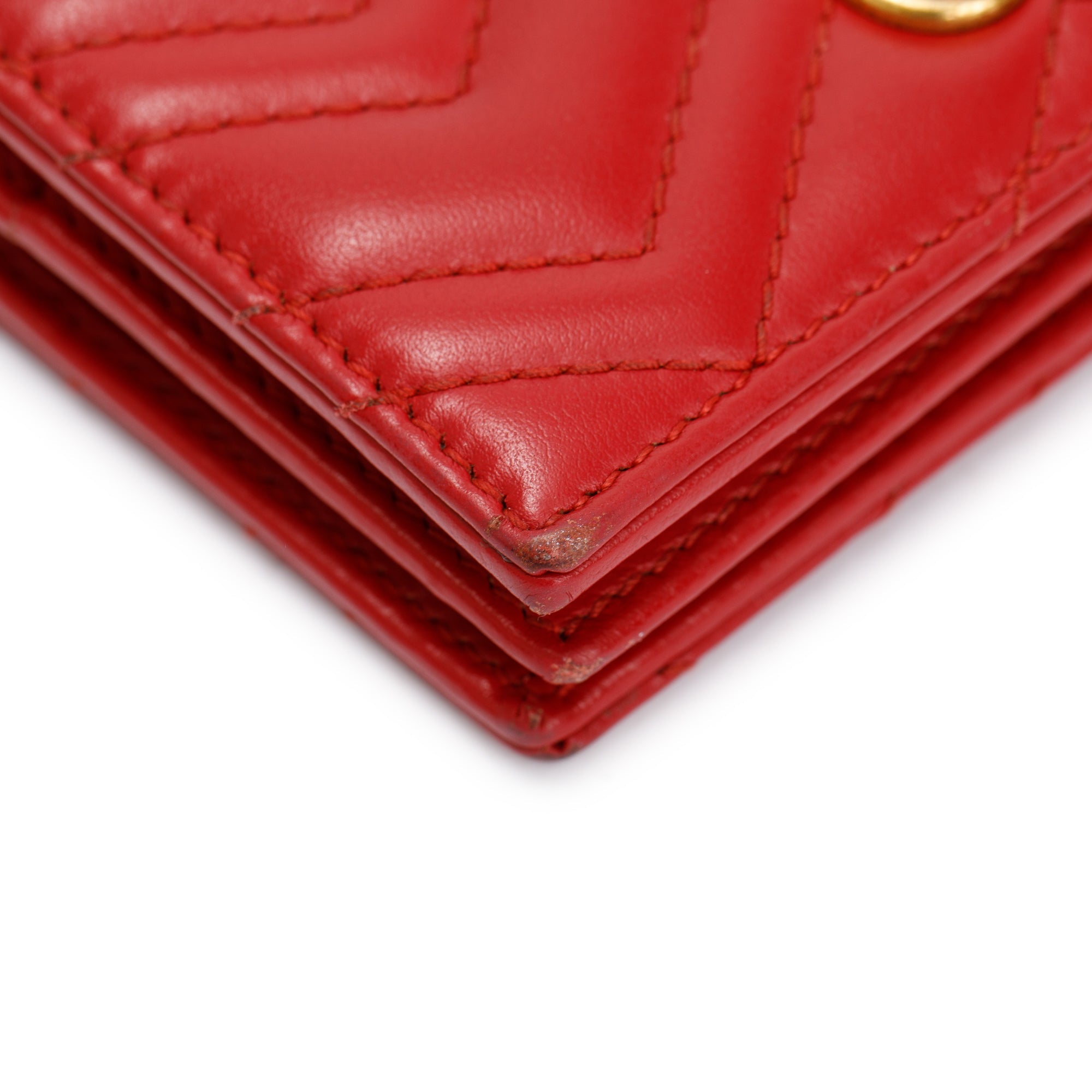 Gucci Red GG Marmont Matelasse Leather Card Case Wallet w/ Box