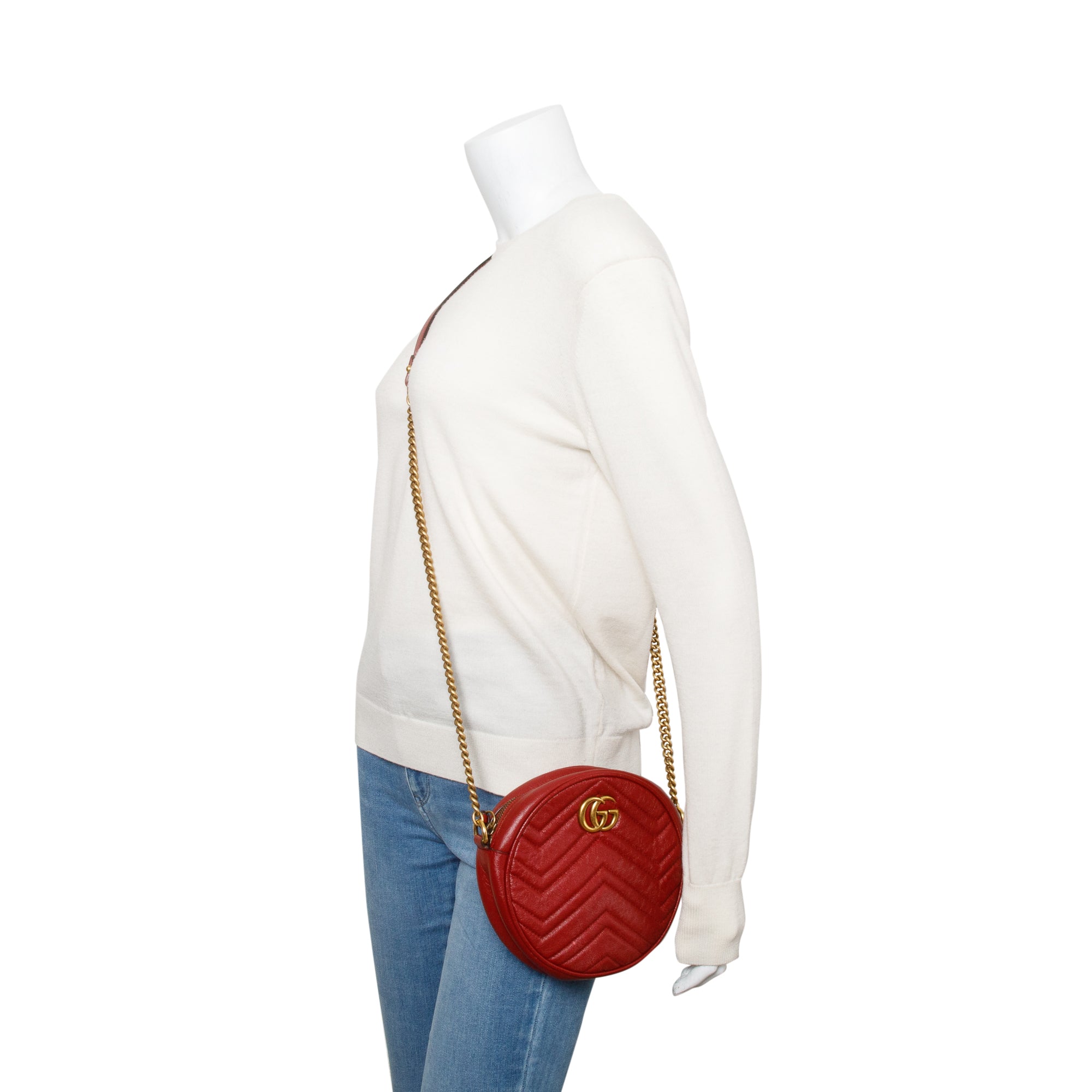 Gucci Red GG Marmont Matelasse Leather Mini Round Shoulder Bag