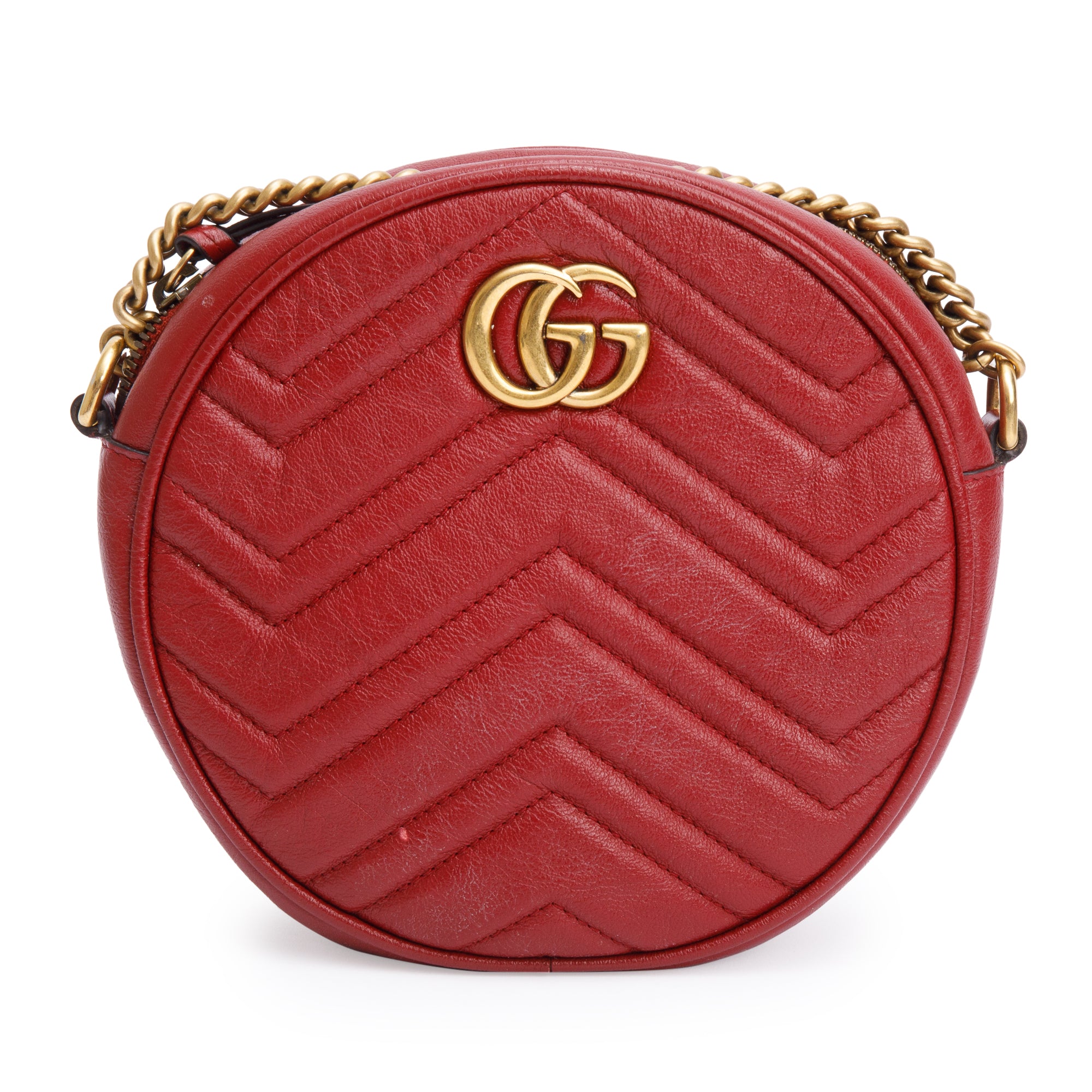 Gucci Red GG Marmont Matelasse Leather Mini Round Shoulder Bag