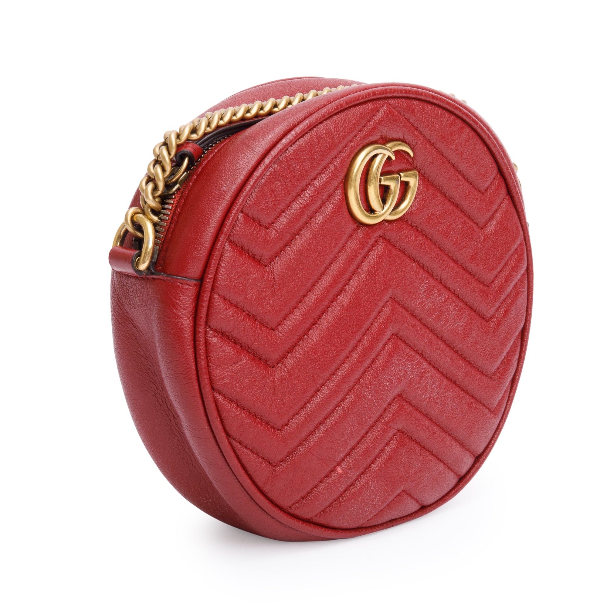 Gucci Red GG Marmont Matelasse Leather Mini Round Shoulder Bag