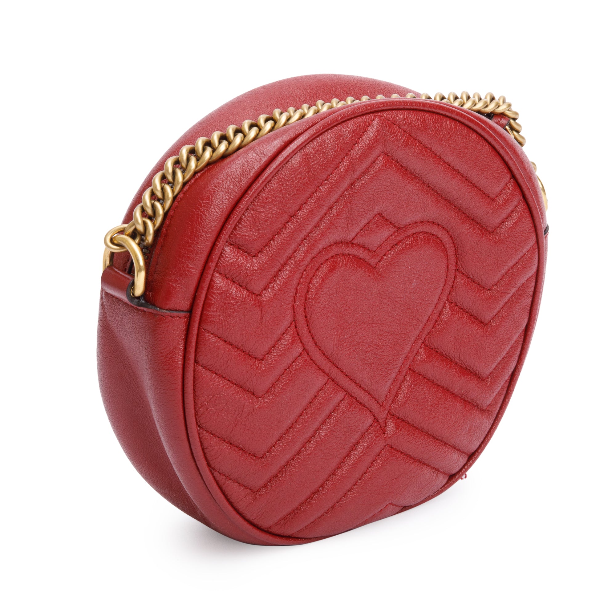 Gucci Red GG Marmont Matelasse Leather Mini Round Shoulder Bag