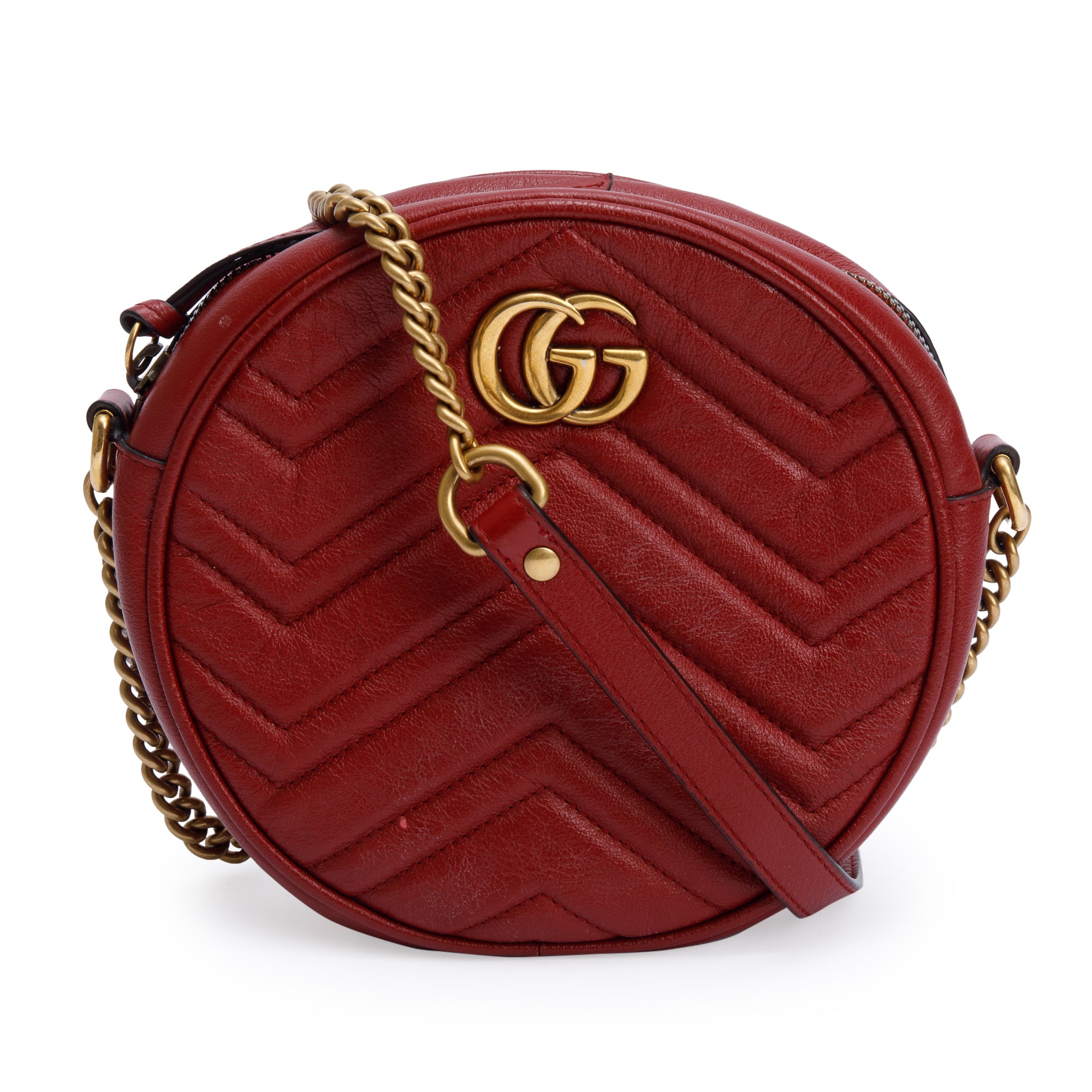 Gucci Red GG Marmont Matelasse Leather Mini Round Shoulder Bag