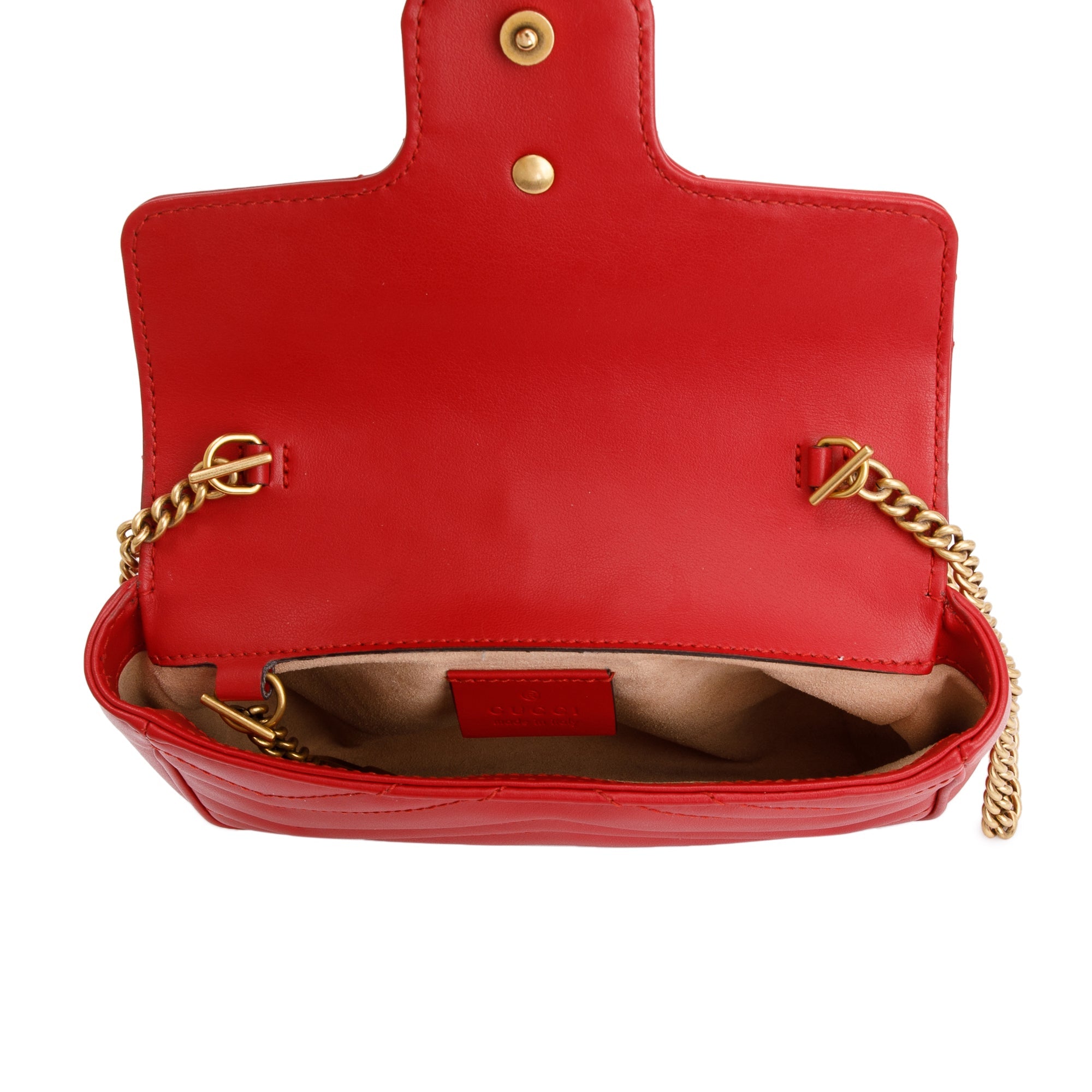 Gucci Red GG Marmont Matelasse Leather Super Mini Bag w/ Box