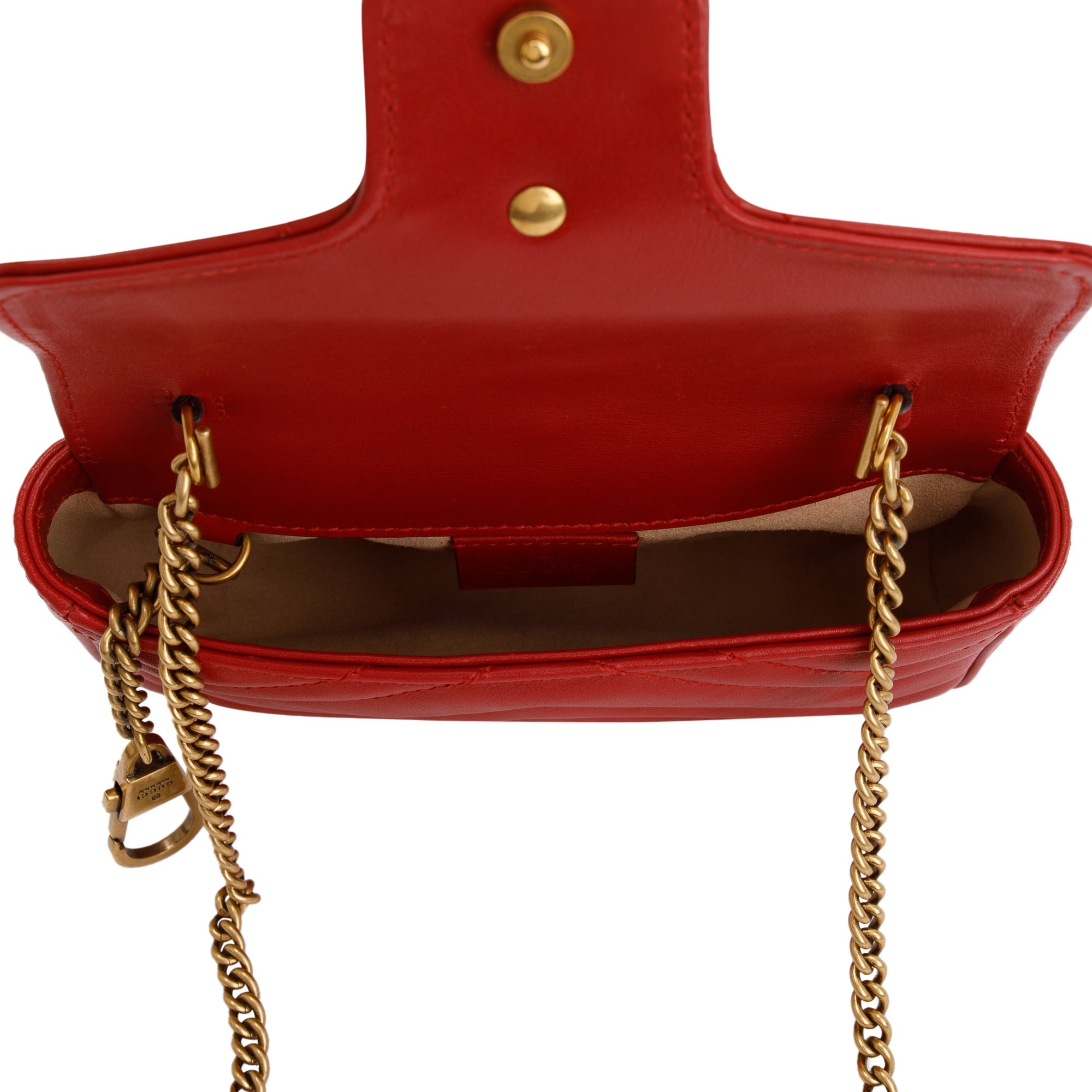 Gucci Red GG Marmont Matelasse Leather Super Mini Bag w/ Box