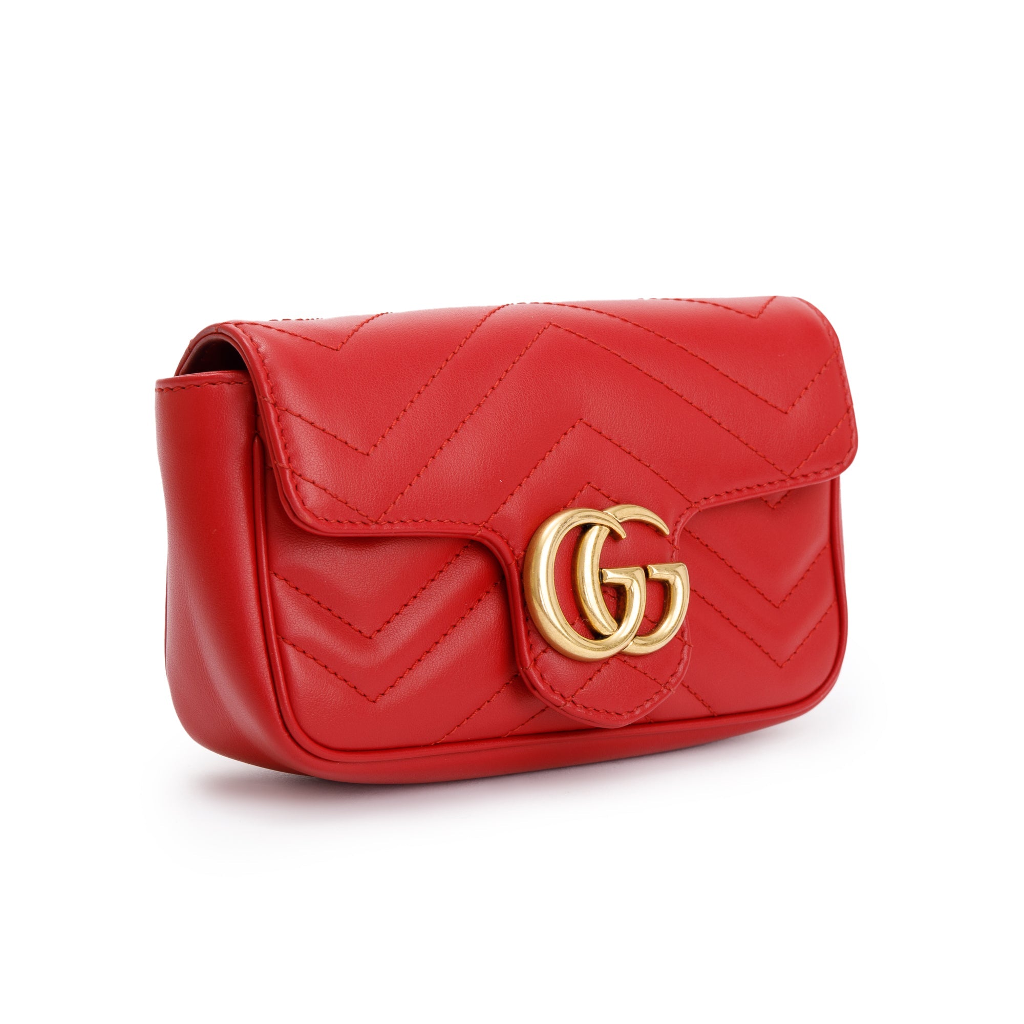 Gucci Red GG Marmont Matelasse Leather Super Mini Bag w/ Box